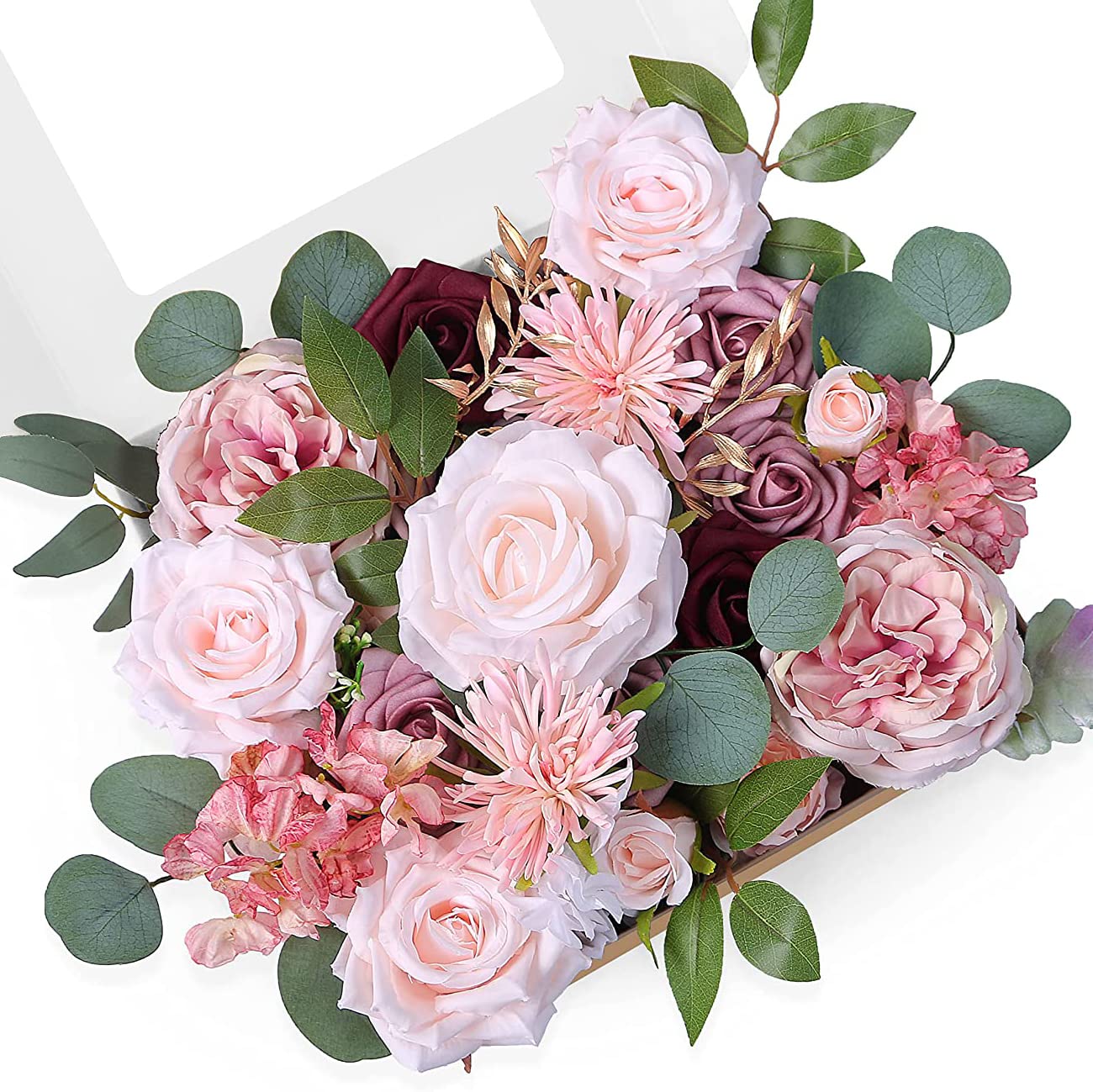 PONATIA Dusty Rose Artificial Silk Wedding Flowers Set - Bridal Bouquet, Centerpiece, Floral Arrangement Decor (Blush Pink & Dusty Rose) - Perfect for Weddings, Baby Showers, Home Decor & Party Decorations