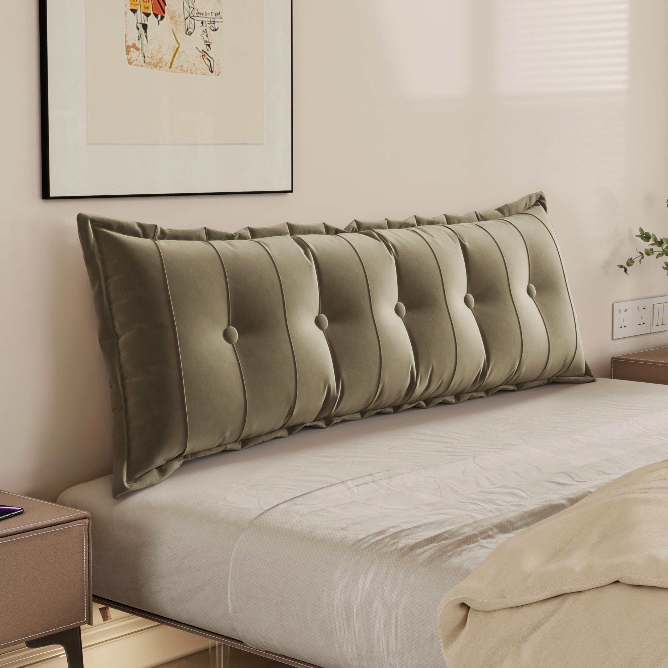 WOWMAX Rectangular Velvet Headboard Pillow - Queen Size Back Rest & Support Pillow for Sitting in Bed, Reading, Daybed Use - 100% Cotton Luxury Bed Pillow for Comfort & Relaxation