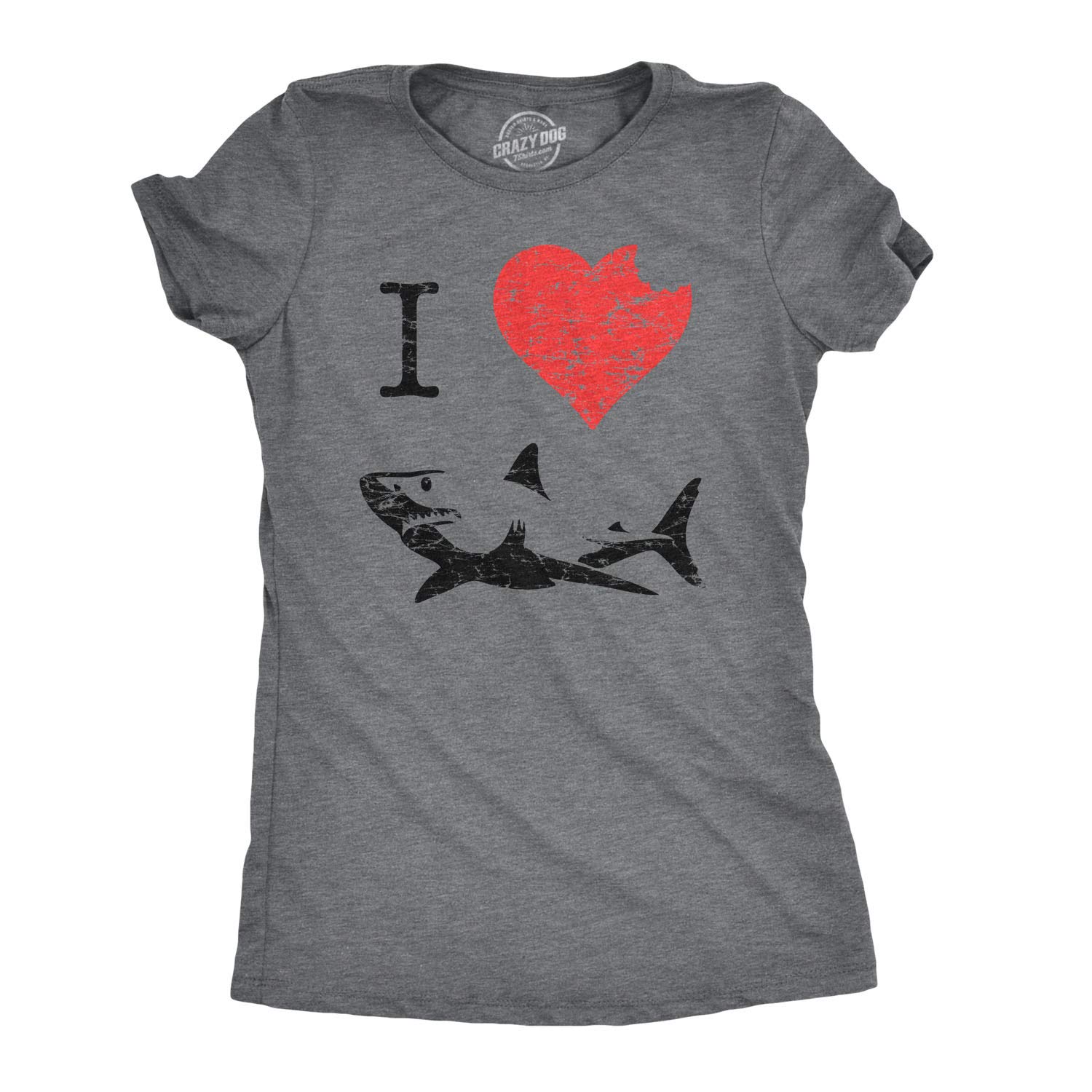 Women's I Love Sharks Graphic T-Shirt - Vintage Shark Bite Design Soft Cotton Tee for Women | Casual Wear, Beach Outfits, Shark Week Apparel