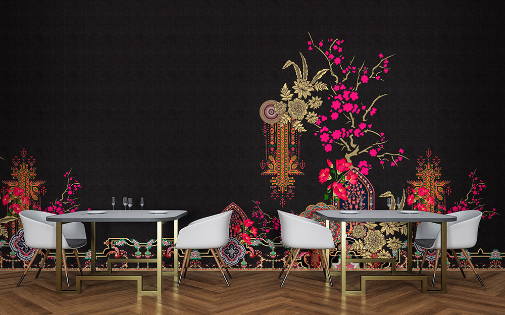 Patel 3 Oriental Tropical Garden Wall Art - Exotic Floral Botanical Decor for Living Room, Bedroom & Office