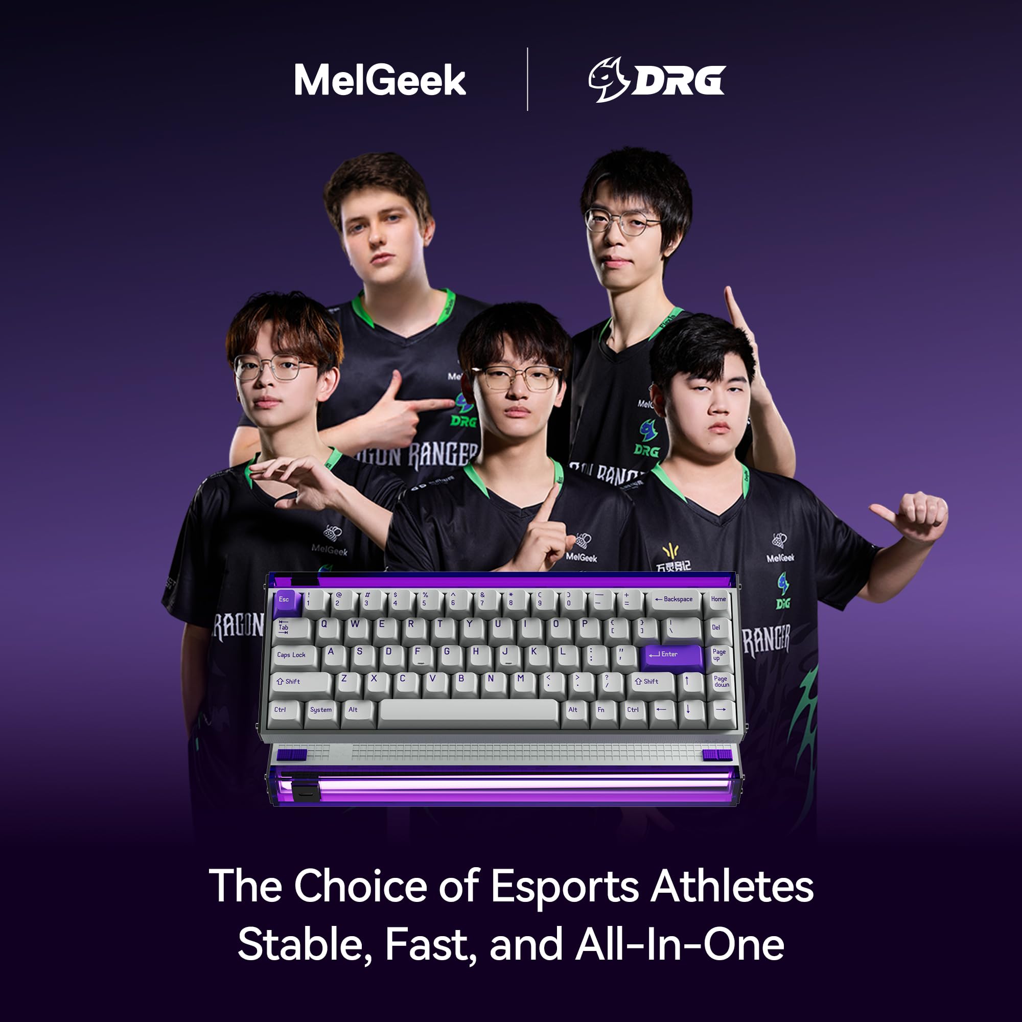 MelGeek MADE68 Pro Wired Gaming Keyboard - Hall Effect Magnetic Switch, 65% Compact Layout, Rapid Trigger, Hot-Swappable, RGB Backlit, Adjustable Actuation - Perfect for Competitive Gaming & Typing (Purple)