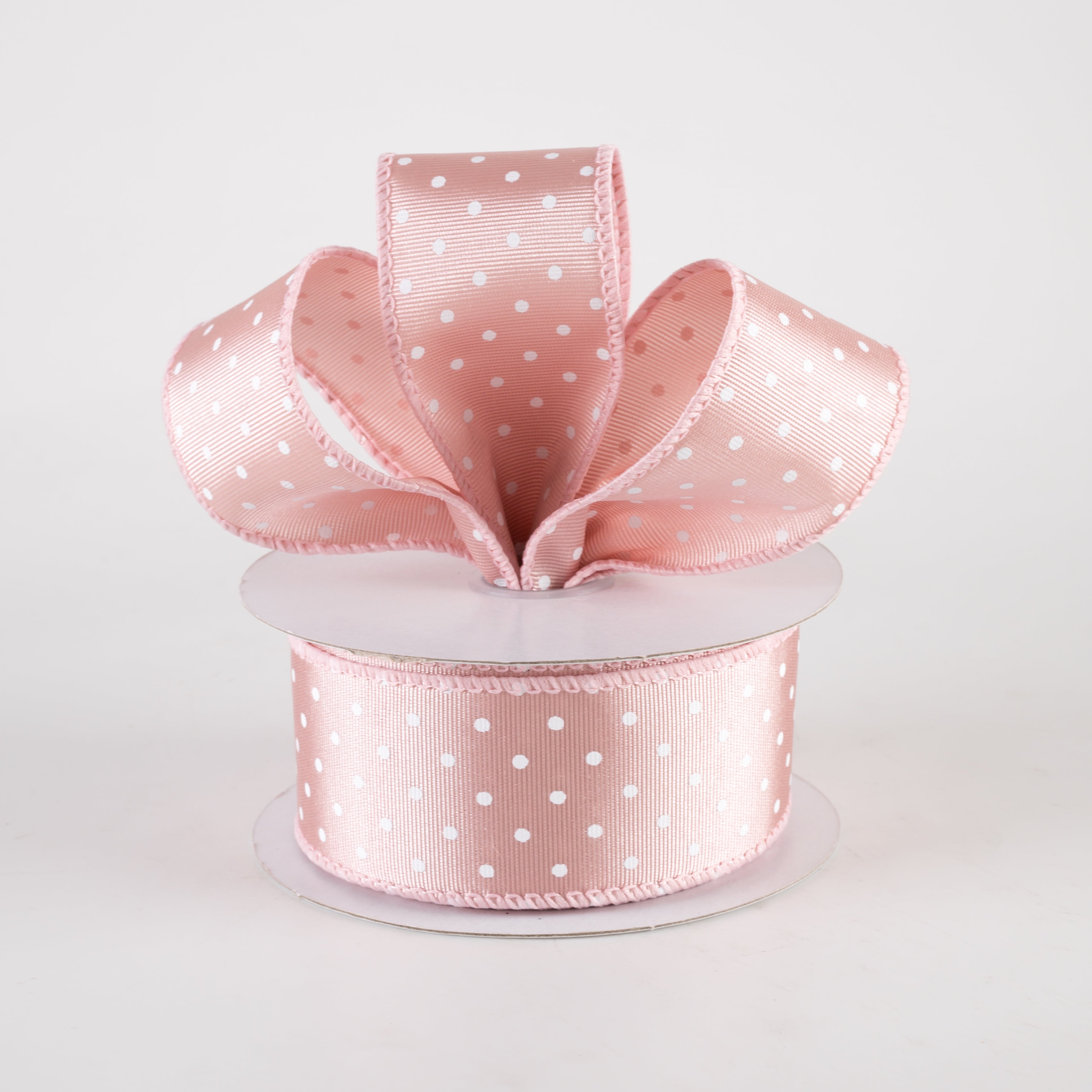1.5 Inch Blush Pink Ribbed Satin Microdots Ribbon - 10 Yards Bulk Roll for Gift Wrapping, Wedding Decorations, Hair Bows & DIY Crafts