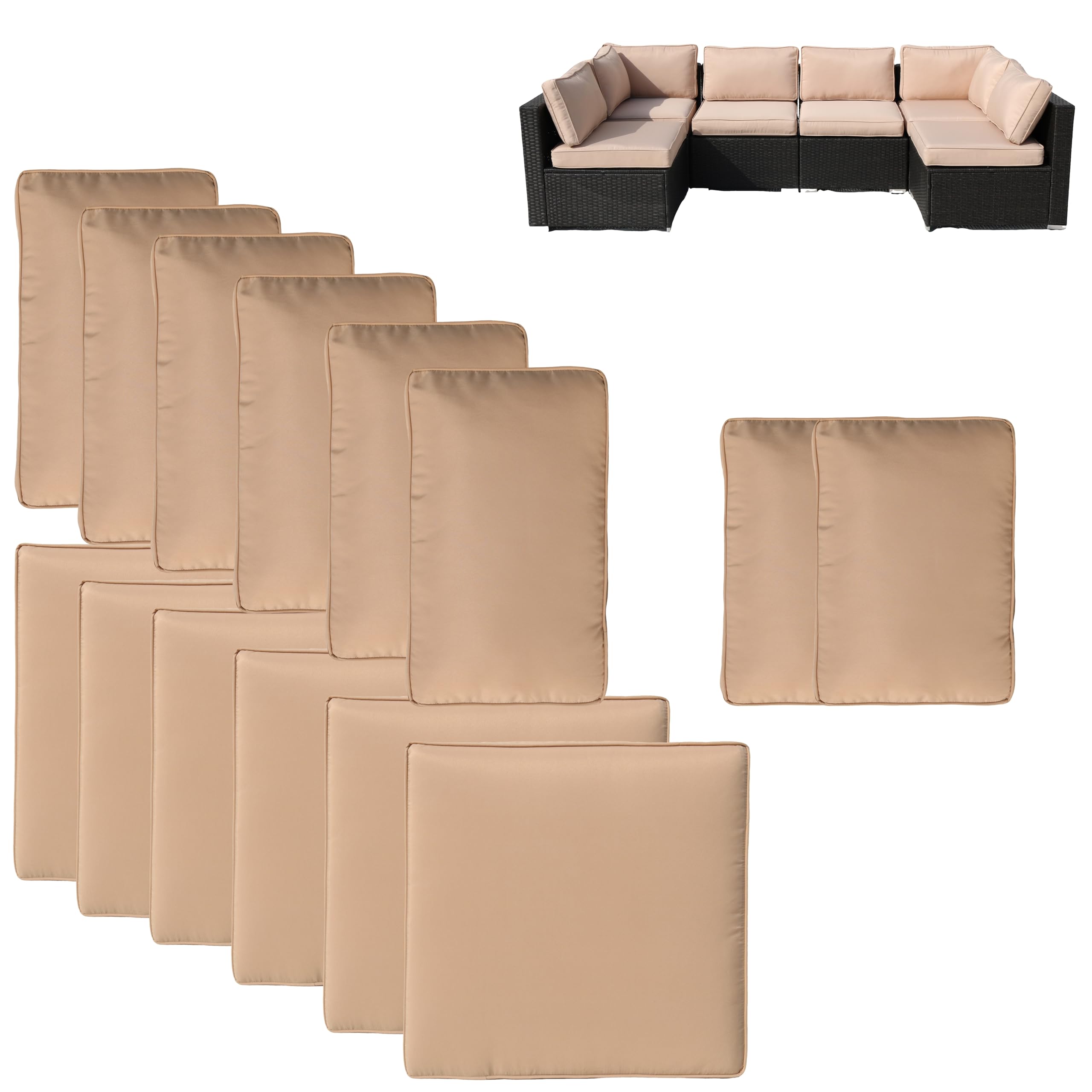 Waterproof Outdoor Patio Cushion Covers Set of 14 - Replacement Covers for Patio Furniture with Zippers, Beige | Durable & Weather-Resistant for Deck, Poolside & Garden Use