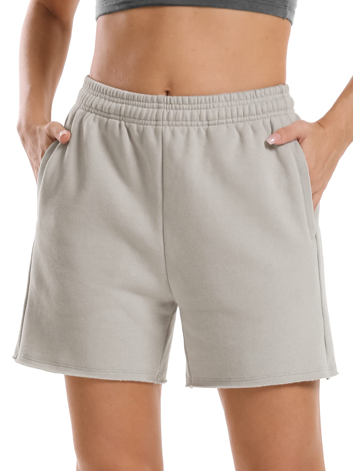 Stelle Women's High Waisted Sweat Shorts - Soft Cotton Casual Drawstring Lounge Shorts with Pockets for Workout, Yoga & Home Relaxation