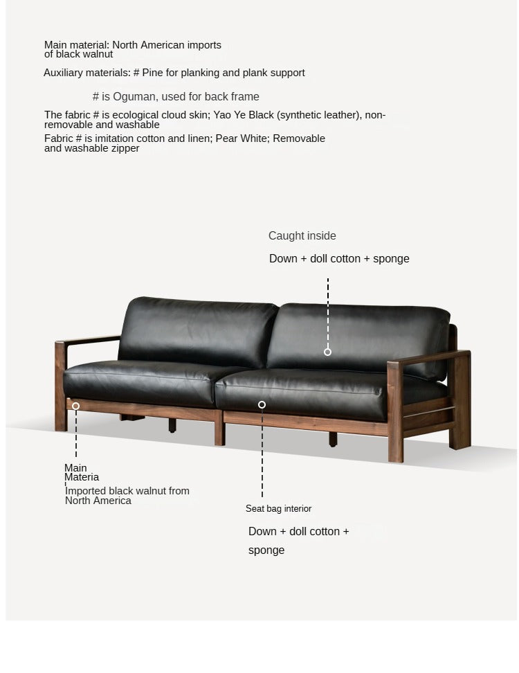 Black Walnut Solid Wood Modern Straight Sofa - Contemporary Fabric Upholstery for Living Room, Lounge & Office Spaces