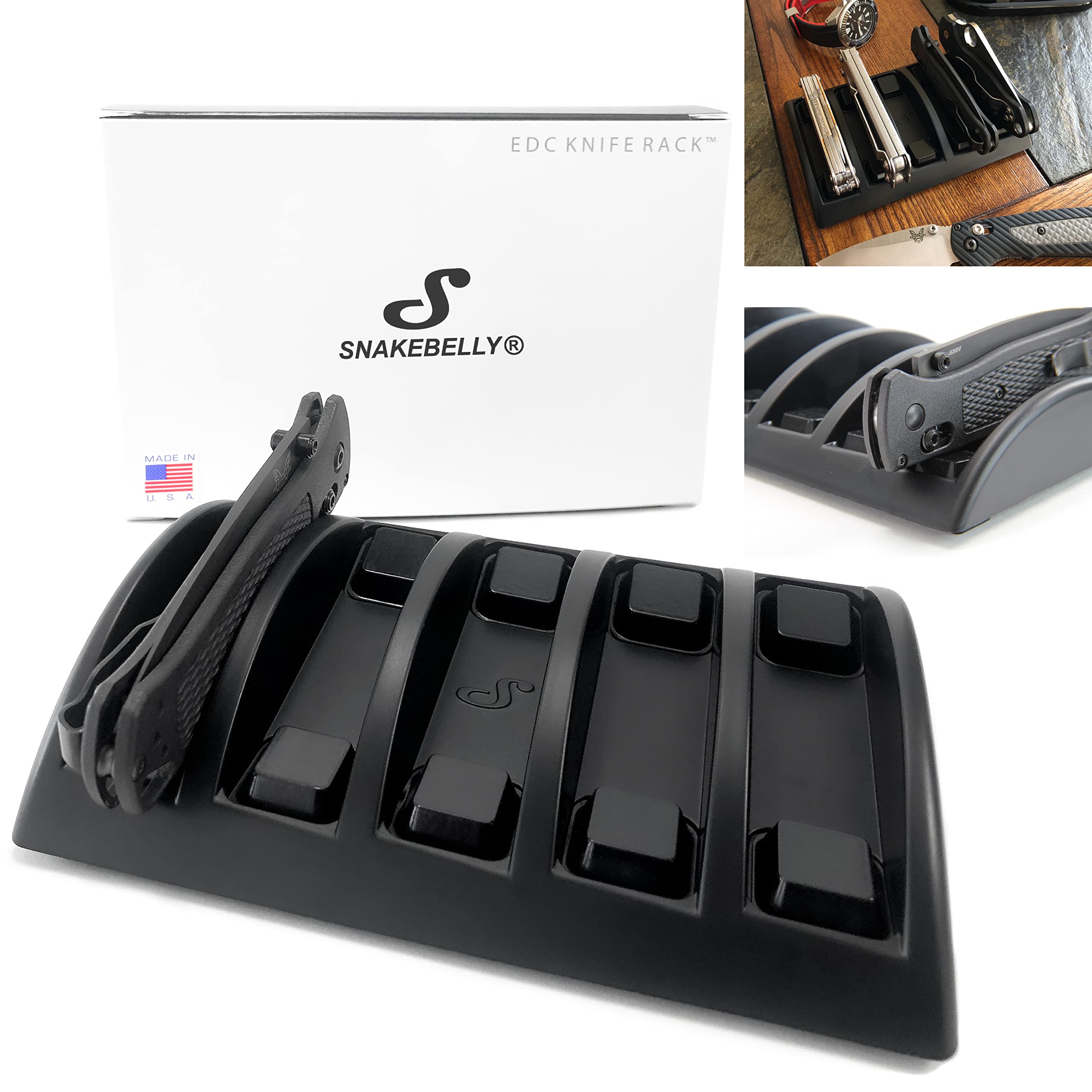 EDC Knife Rack & Gear Organizer Tray - Premium Black Knife Holder for EDC Accessories | Perfect for Camping, Hiking & Everyday Carry Organization