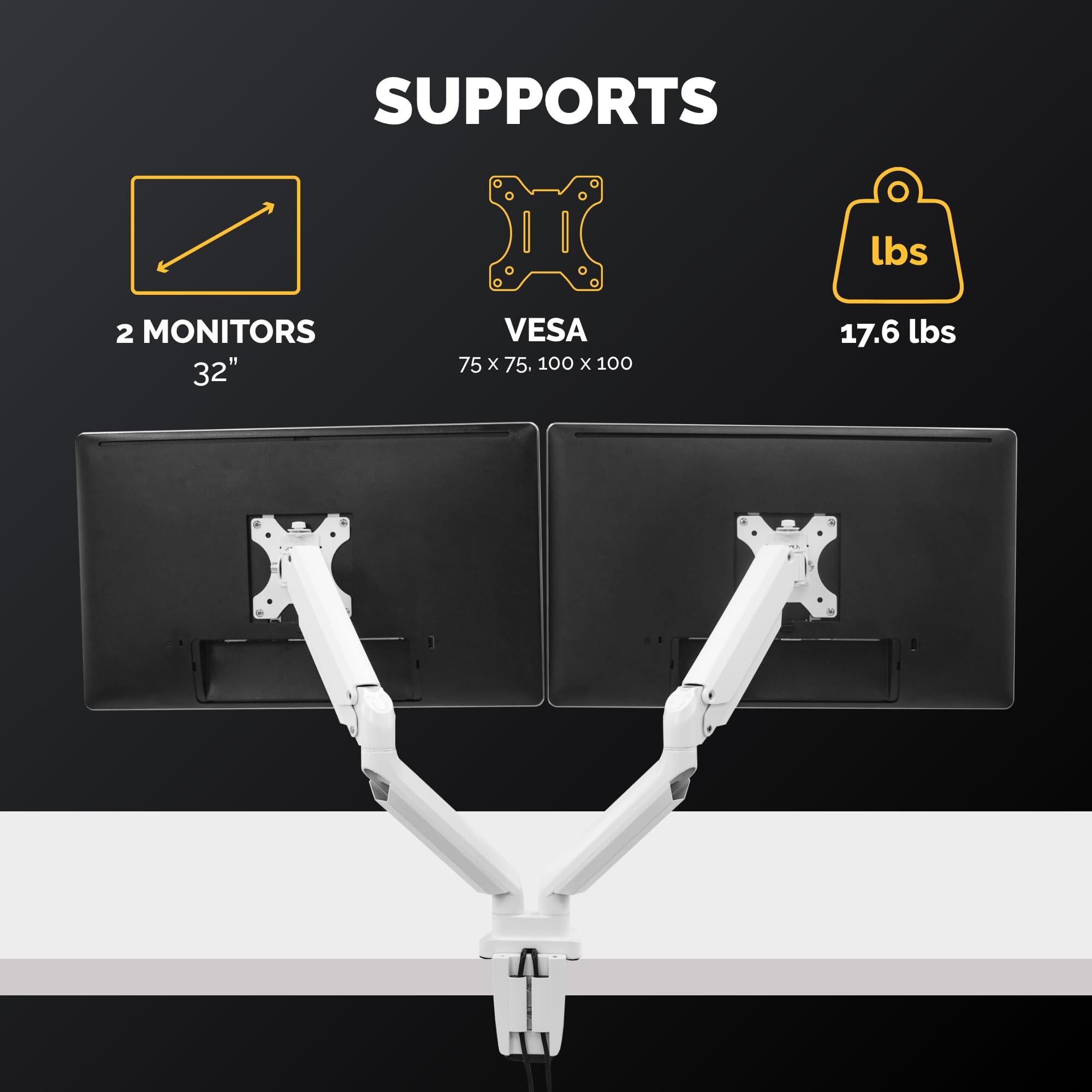 Fellowes Platinum Series Dual Monitor Arm - Ergonomic Adjustable Desk Mount for Two 32 Inch Screens up to 8KG - 45° Tilt & 360° Swivel Rotation - VESA 75x75/100x100 Compatible - White - Perfect for Home Office & Gaming Setup