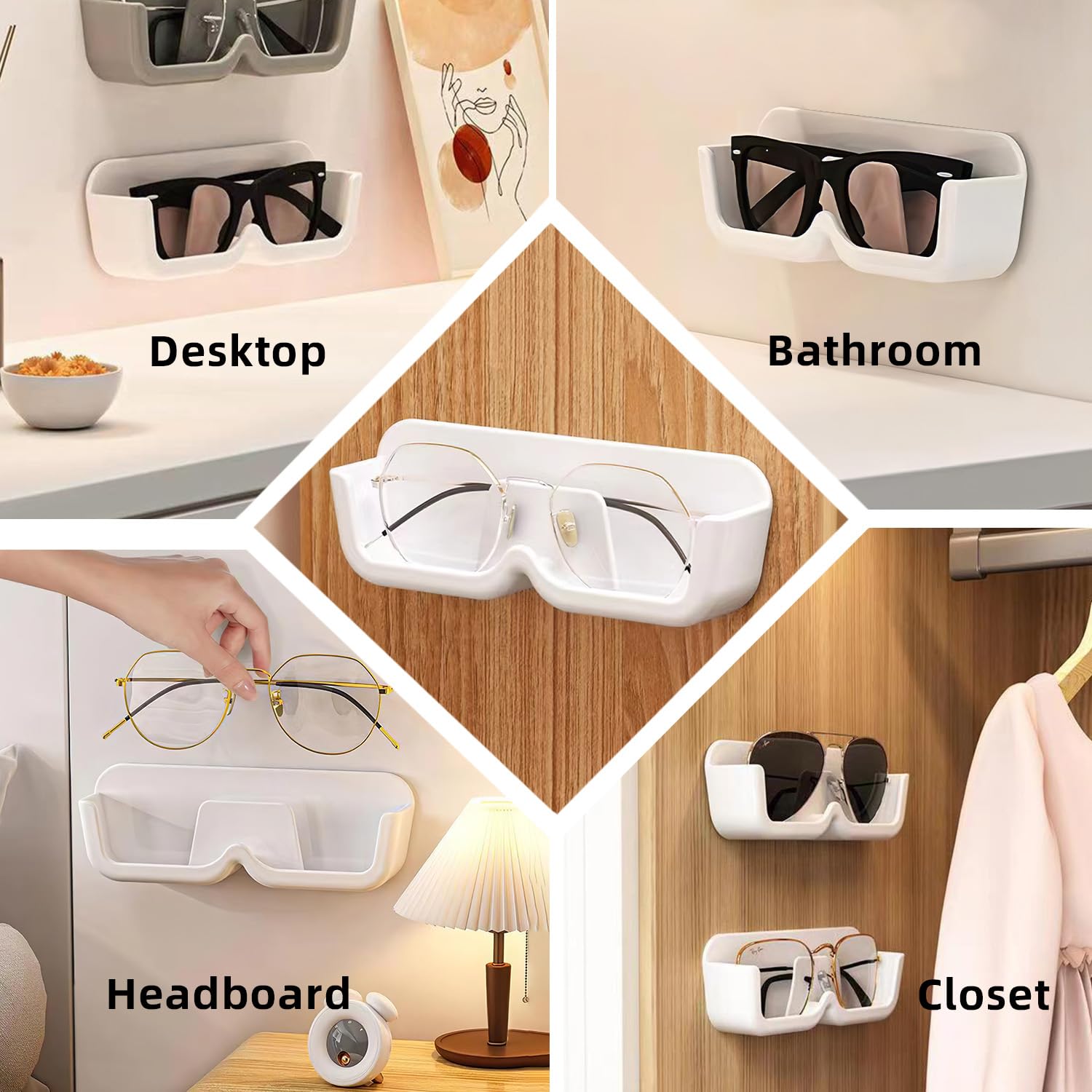 4-Pack CHANGAR Wall Mounted Eyeglasses Holder Stand - Sunglasses Organizer & Display Case with Adhesive Sticker - Perfect for Bathroom, Bedroom, Office, and Entryway Organization