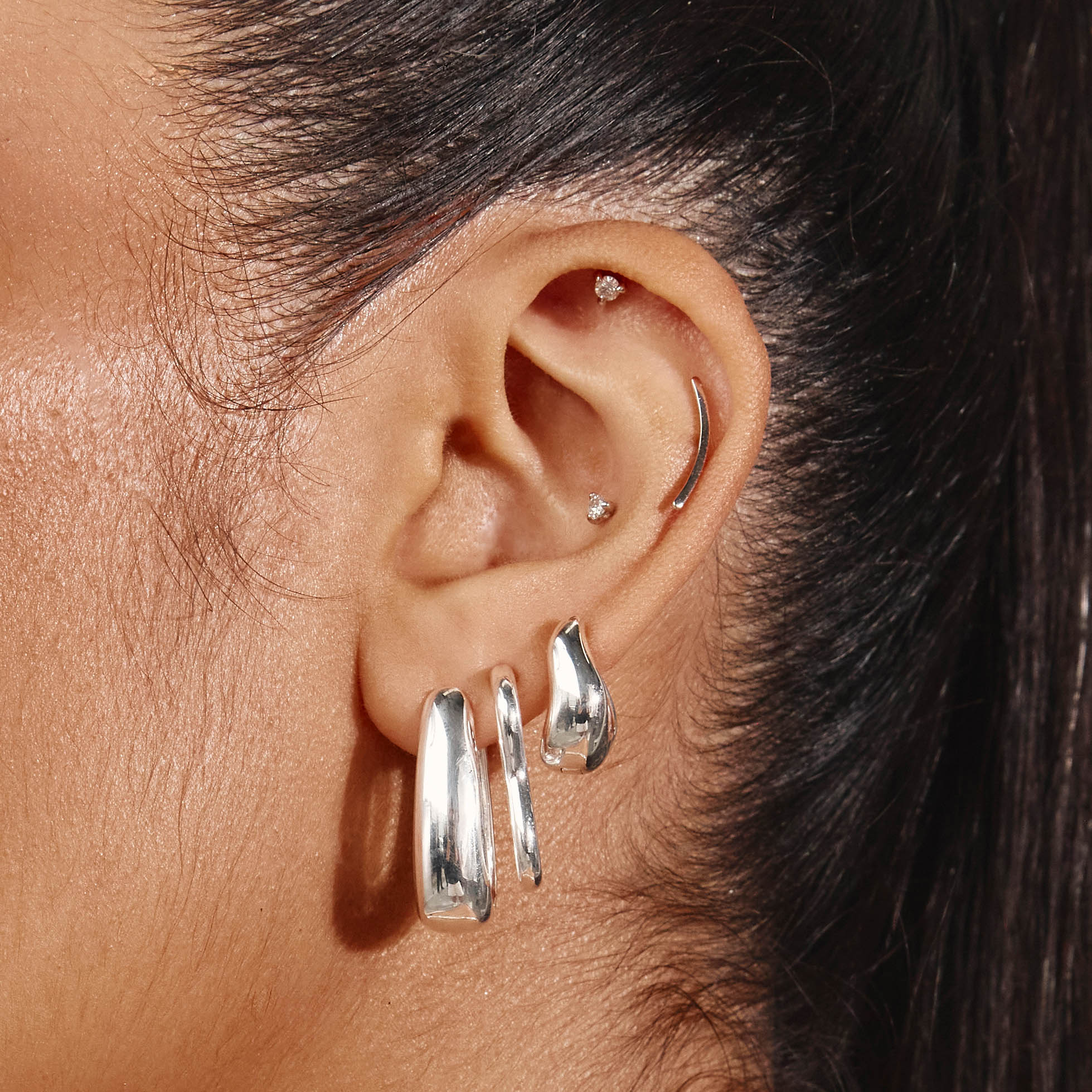 Silver Pinched Paperclip Hoop Stud Earrings - Trendy Minimalist Jewelry for Everyday Wear & Gift Giving
