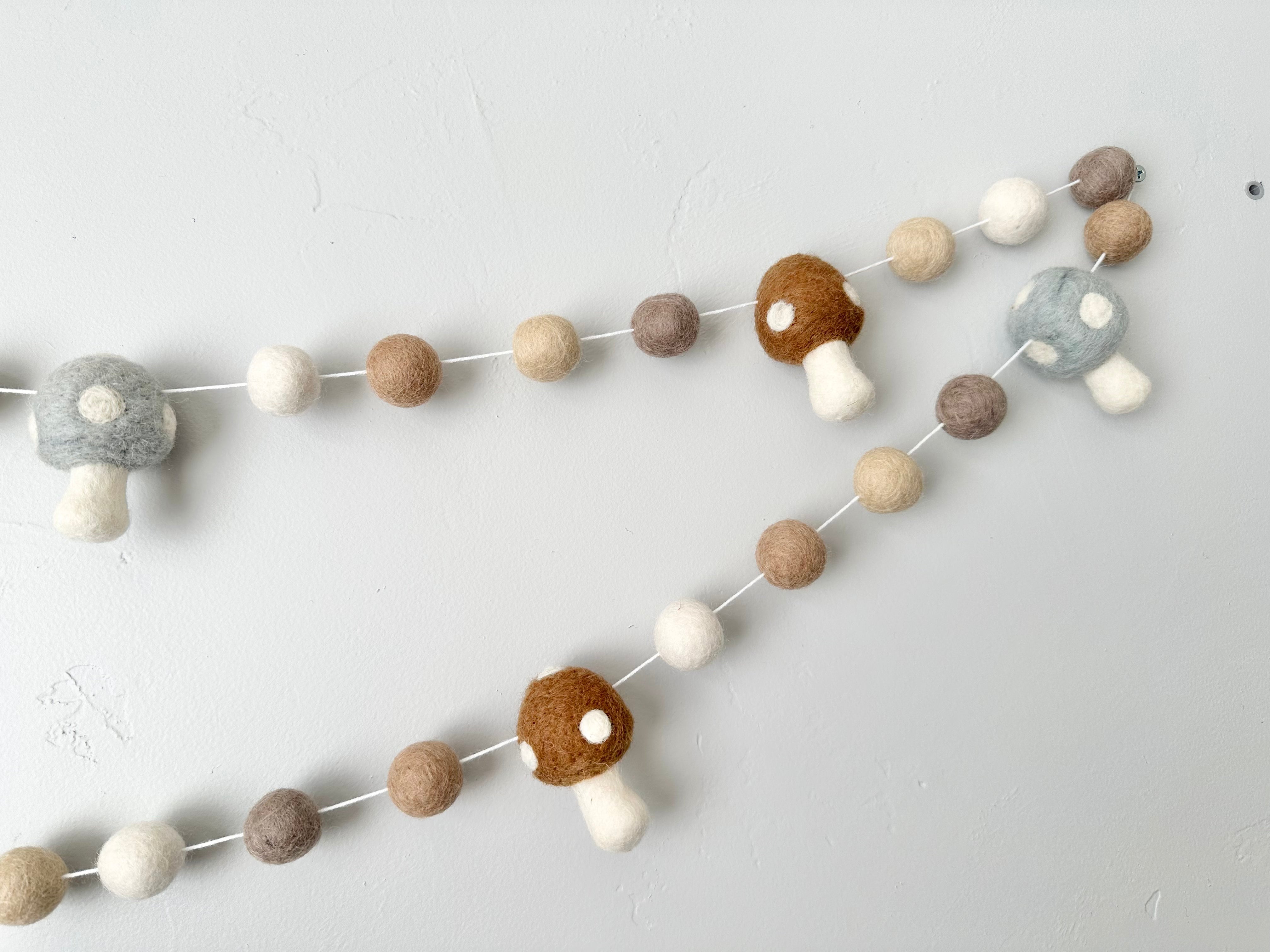Neutral Mushroom Garland Decor - Boho Home & Party Decoration for Wall, Nursery, Wedding, and Festive Events