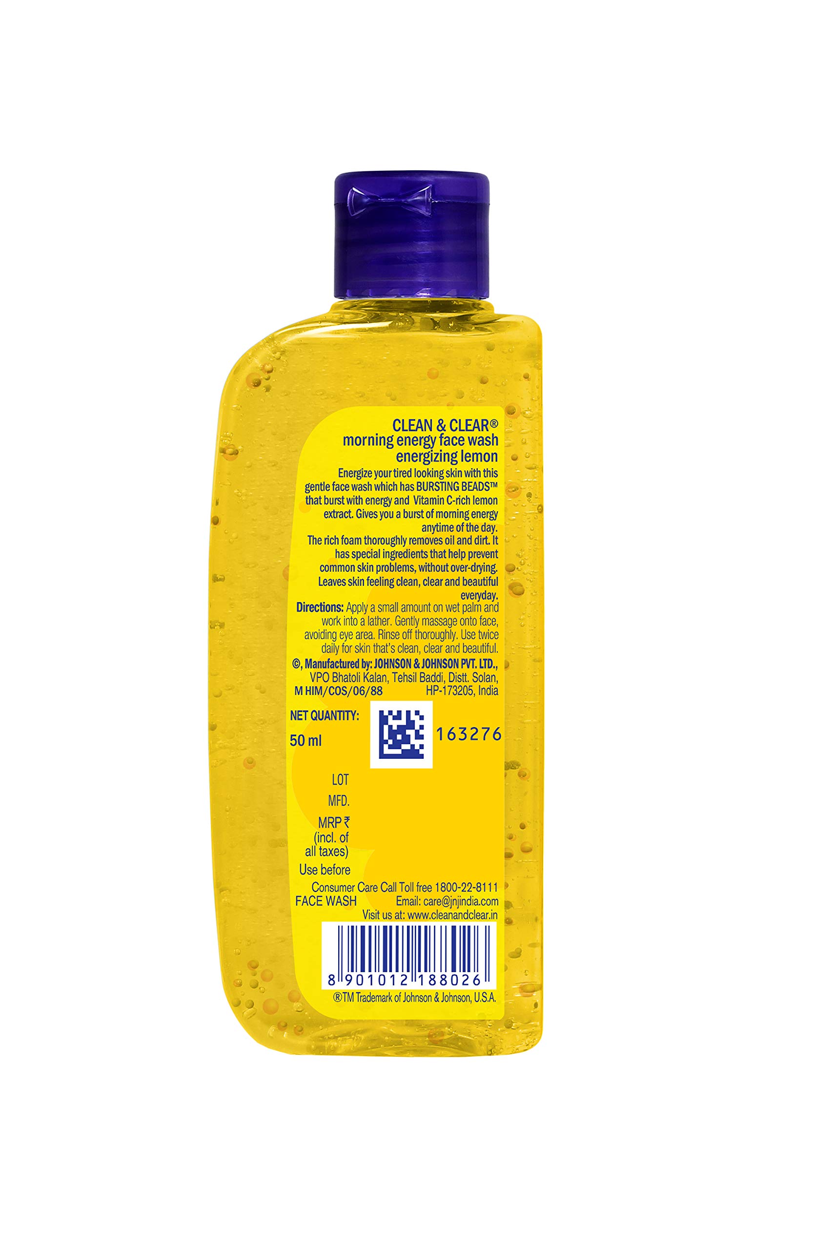 Clean & Clear Morning Energy Lemon Face Wash 50ml - Refreshing Oil-Free Facial Cleanser for Acne & Oily Skin - Perfect for Morning Skincare Routine & Travel Size