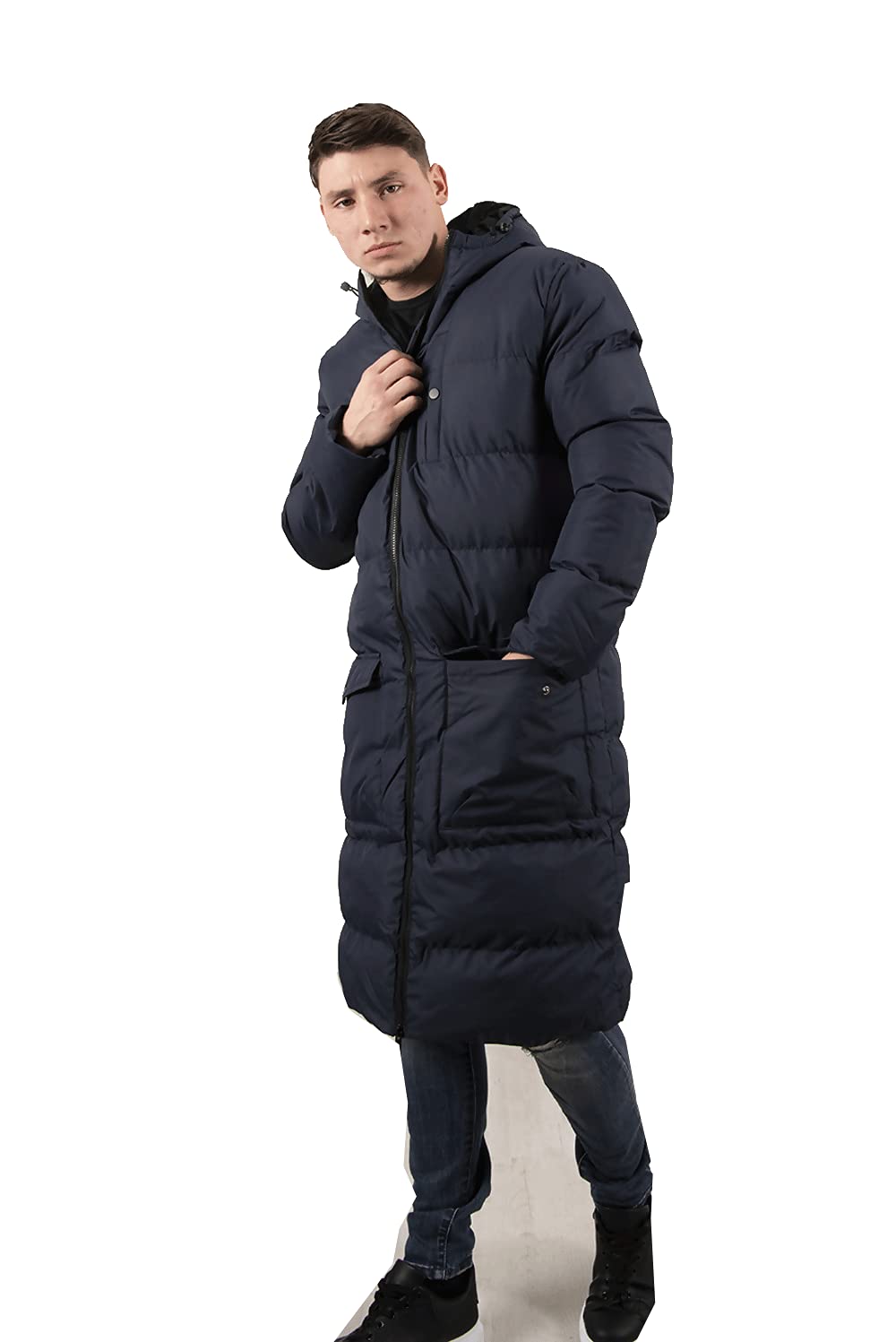 Aarhon Men's Longline Winter Jacket with Hood - UK S-XXL for Outdoor Adventures