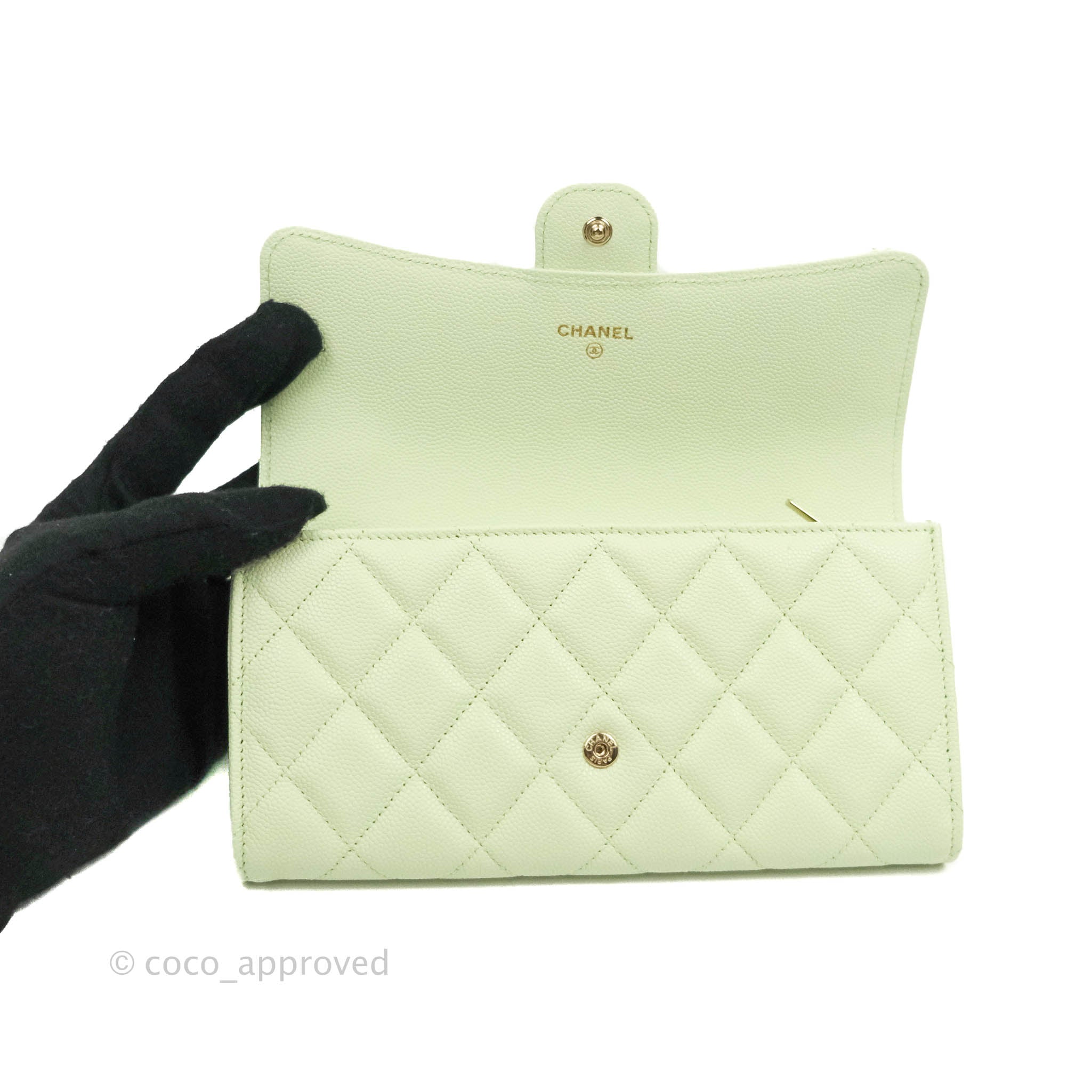 Chanel Caviar Quilted Long Flap Wallet in Mint Green with Gold Hardware - Luxury Designer Wallet for Women, Perfect for Everyday Use & Special Occasions
