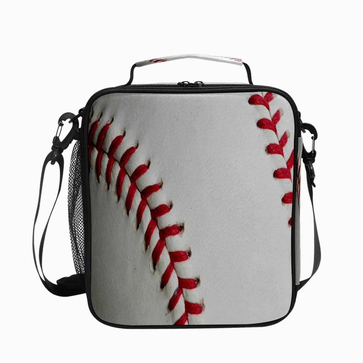 Insulated Lunch Bag for Women & Men - Leakproof Cooler Tote with Adjustable Shoulder Strap - Classic Red Baseball Stitching Design - Perfect for Work, School, Picnics & Outdoor Activities