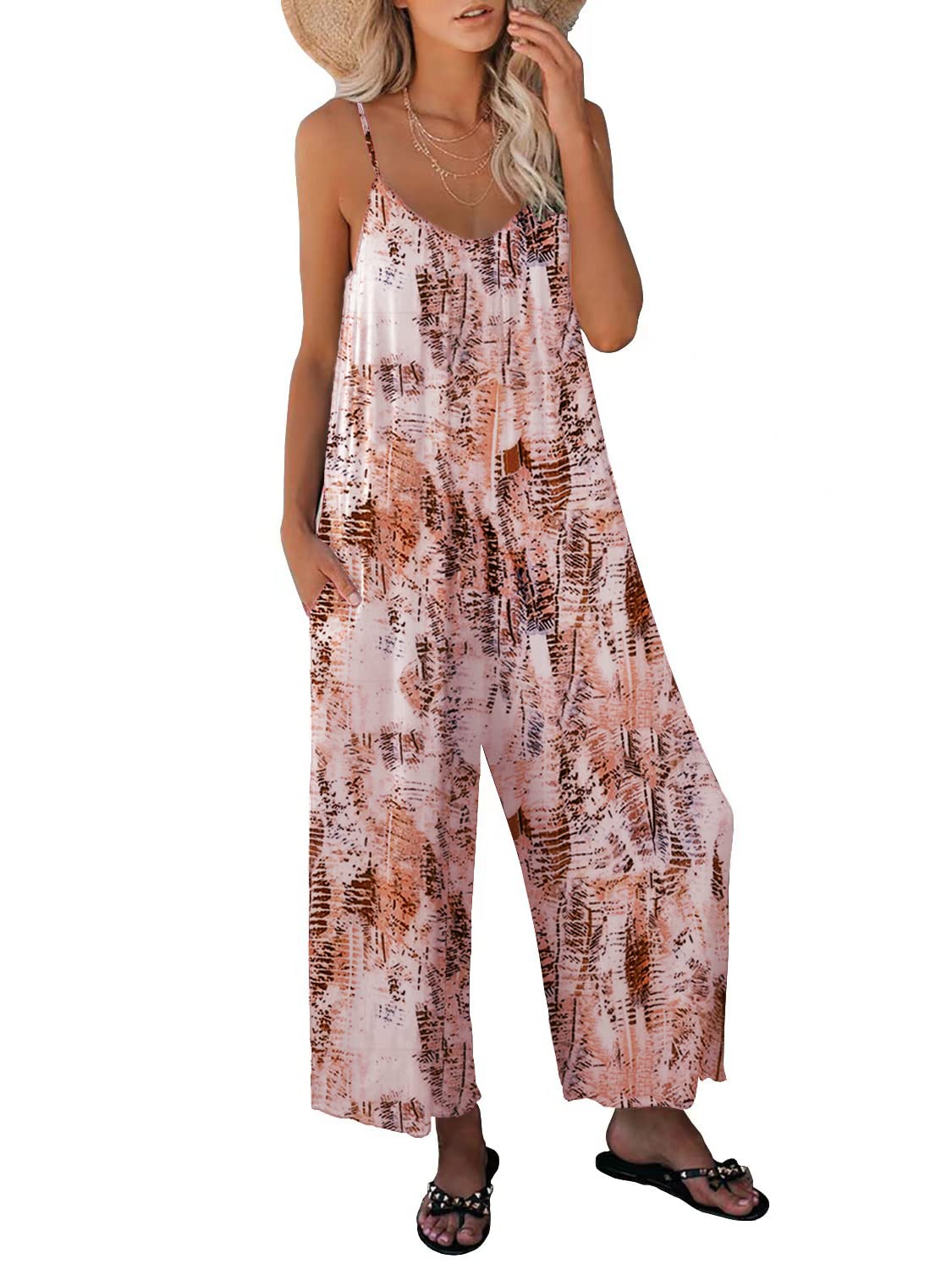 ZHUOFEI Women's Summer Casual Sleeveless Jumpsuit - Adjustable Shoulder Straps, Loose Fit Long Pants Romper with Pockets | Perfect for Beach Vacation, Outdoor Activities & Daily Wear