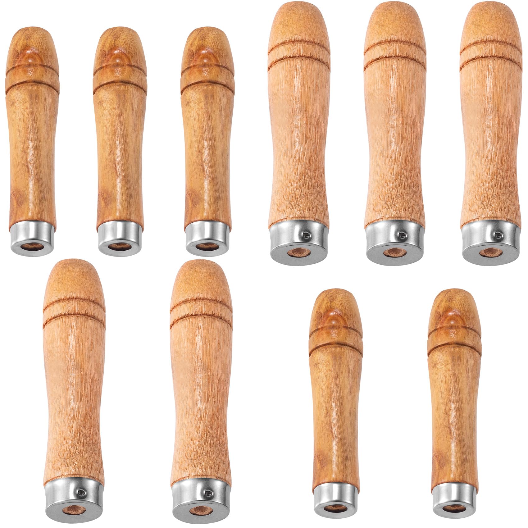 10-Piece Wooden File Handle Set with Heavy-Duty Metal Collars - 5 Medium (6