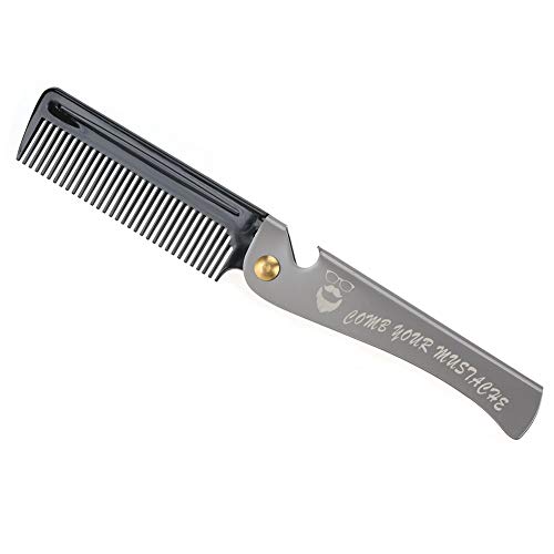 Stainless Steel Folding Pocket Comb for Moustache & Beard Grooming - Black | Portable Travel Mustache Shaper & Styling Tool for Men | Perfect for Daily Use, Travel, and Professional Grooming