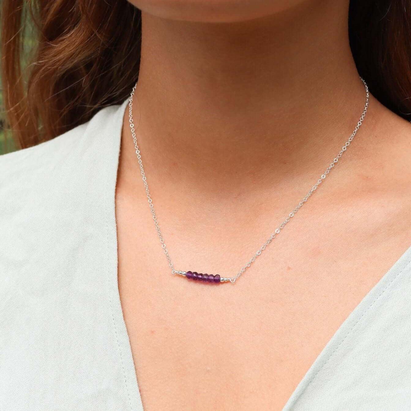 Sparkling Purple Amethyst Faceted Bead Bar Necklace for Women - Elegant Crystal Jewelry Gift for Birthday, Anniversary & Special Occasions | Boho Chic Layering Necklace for Everyday Wear