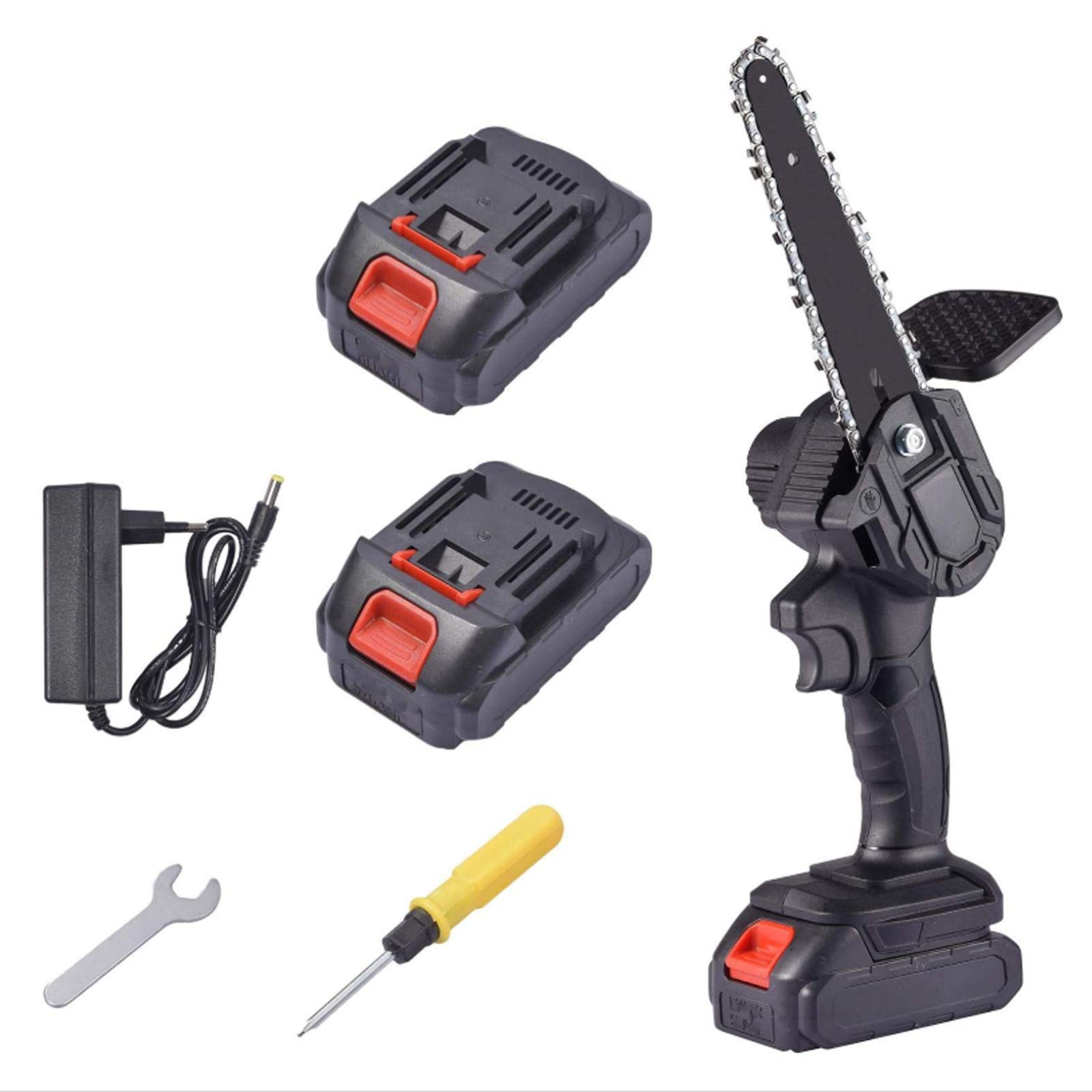 6 Inch Cordless Rechargeable Electric Chain Saw - Handheld Mini Chainsaw with 2X24V Batteries - Perfect for Tree Branch Trimming, Wood Cutting & Garden Pruning - Ideal for DIY Projects, Yard Maintenance & Forestry Work