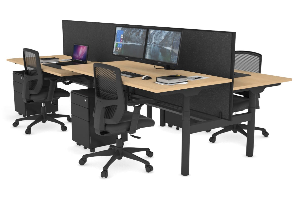 Flexi Premium 4-Person Height Adjustable H Bench Workstation - Black Frame (1600L x 800W) with Cable Management | Ideal for Office, Coworking Spaces & Home Workstations