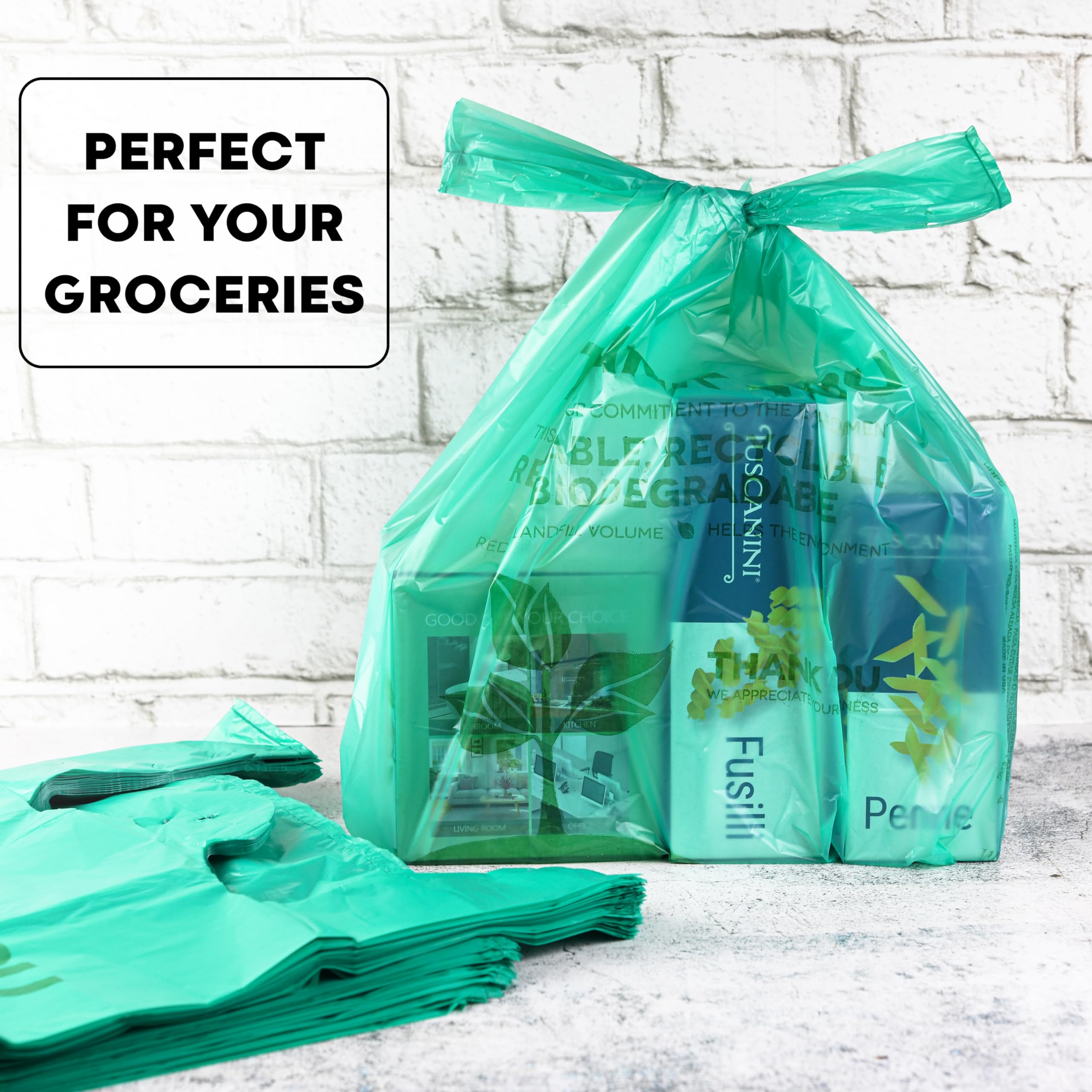 Eco-Friendly Biodegradable Plastic Shopping Bags - 100 Count Reusable Grocery Bags (22