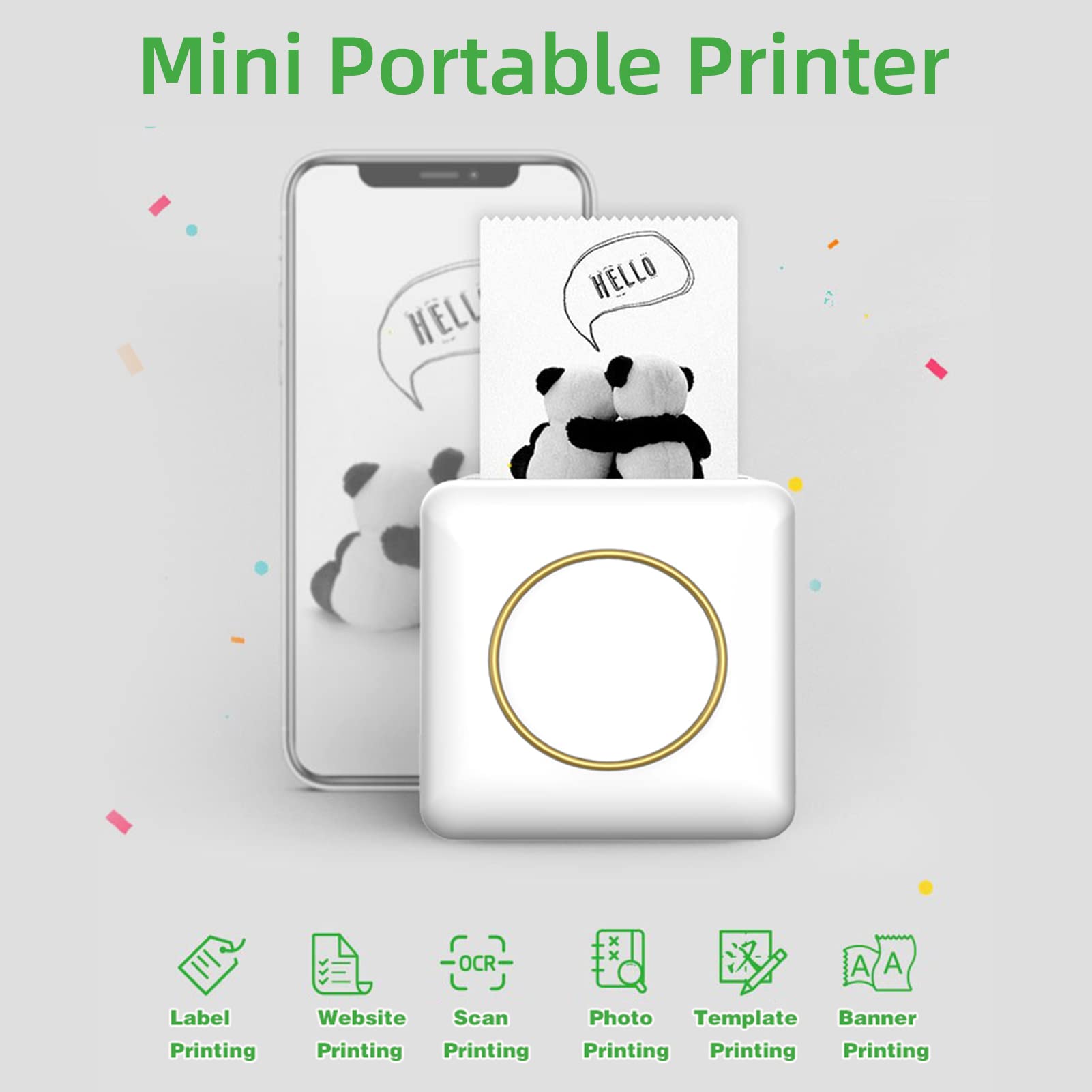 YDuupxe Mini Portable Bluetooth Printer - Wireless BT 4.0 Thermal Printer for Smartphones with Multiple Templates | Perfect for Receipts, Labels, Notes & DIY Crafts at Home/Office