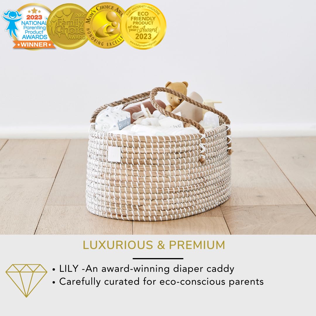 Premium Organic Baby Nursery Bundle - Handmade Matching Baby Changing Basket & Diaper Caddy Organizer Set for Newborn Essentials | Perfect for Baby Showers, Nursery Decor & Diaper Storage Organization