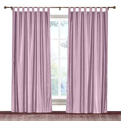Premium Blackout Curtains for Living Room & Bedroom - Cololeaf Faux Silk Tab Top Panels, 52