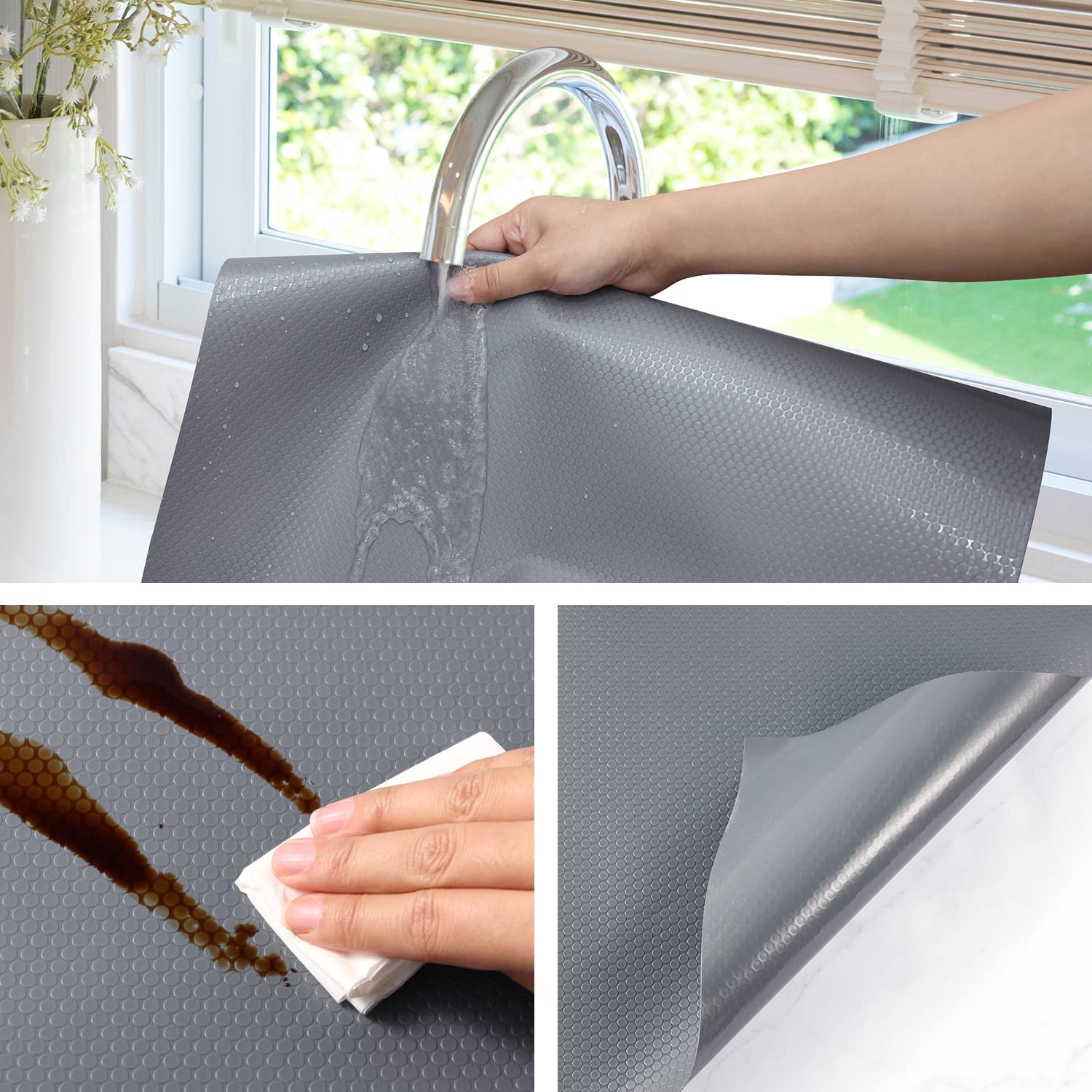 Non-Slip Waterproof Shelf Liners for Kitchen Cabinets, Drawers & Refrigerators - Non-Adhesive Gray Cabinet Protector (11.8