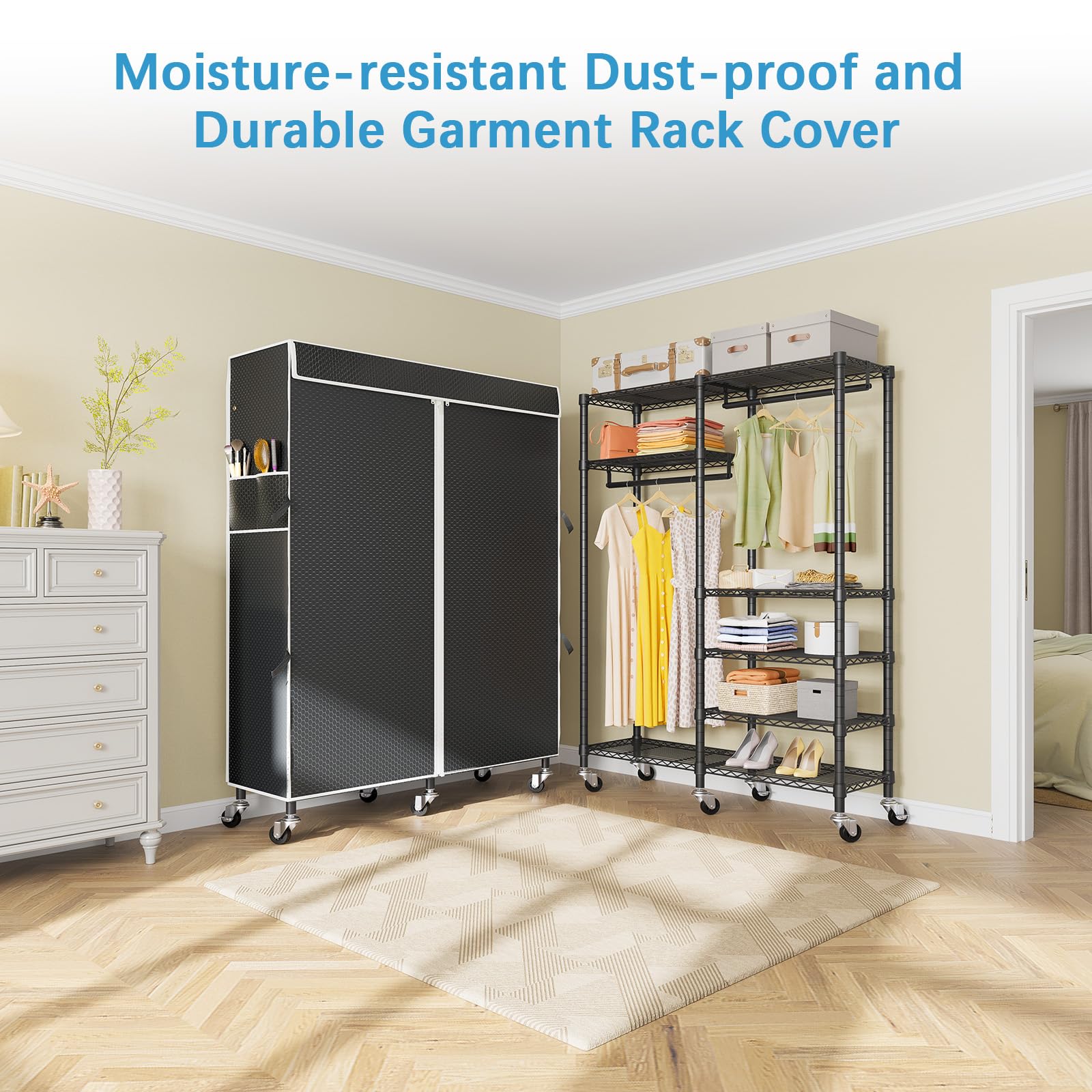 VIPEK R4C Heavy Duty Portable Closet Rolling Clothes Rack - Adjustable Metal Garment Rack with Lockable Wheels & Black Polyester Cover (620lbs Capacity) - Perfect for Home Storage, Closet Organization, Laundry Room, and Commercial Use