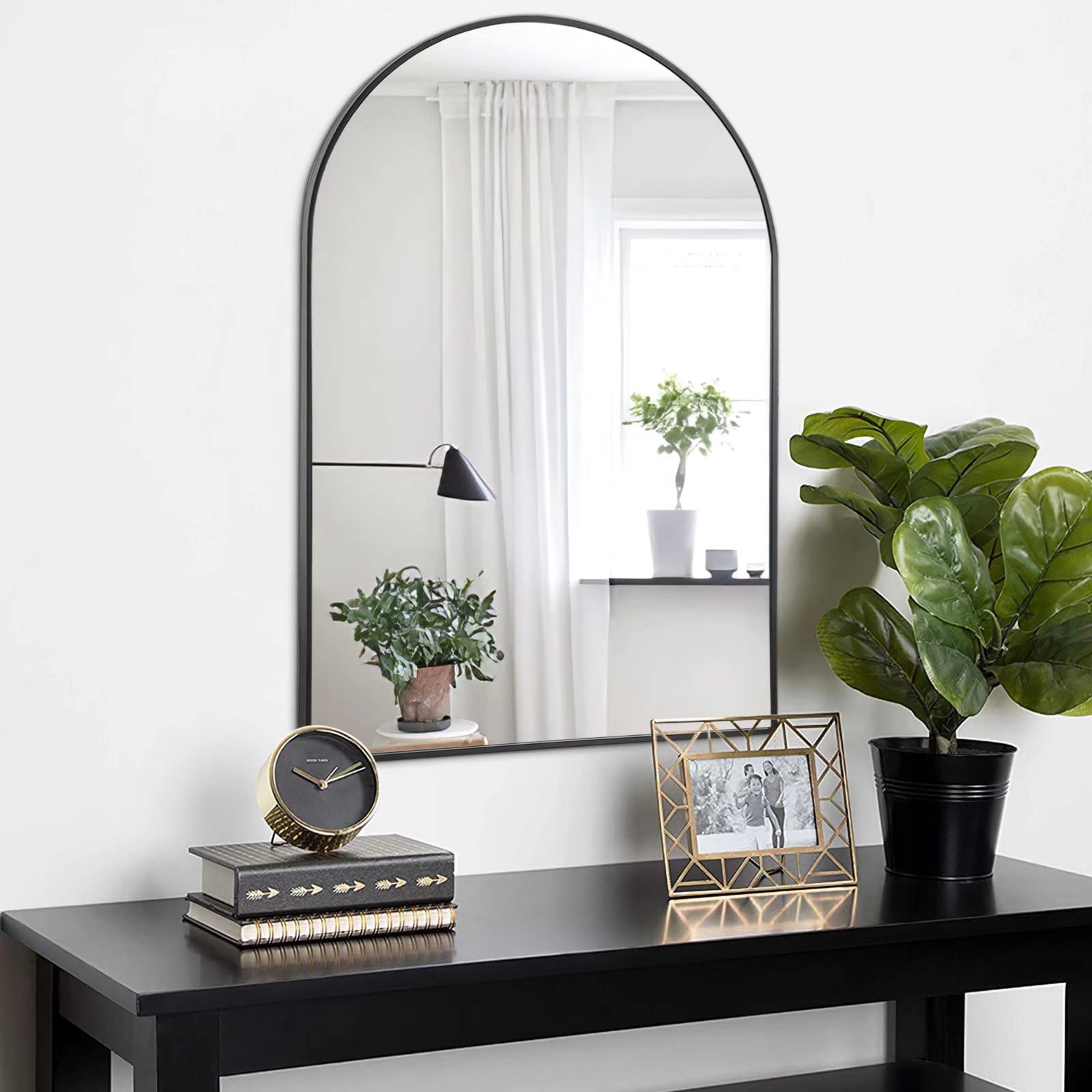 NeuType 36x24 Inch Arched Wall Mirror - Aluminum Alloy Black Frame for Living Room, Bedroom & Bathroom Decor - Perfect for Hanging or Leaning - Ideal for Home Decoration, Vanity Makeup Area and Entryway