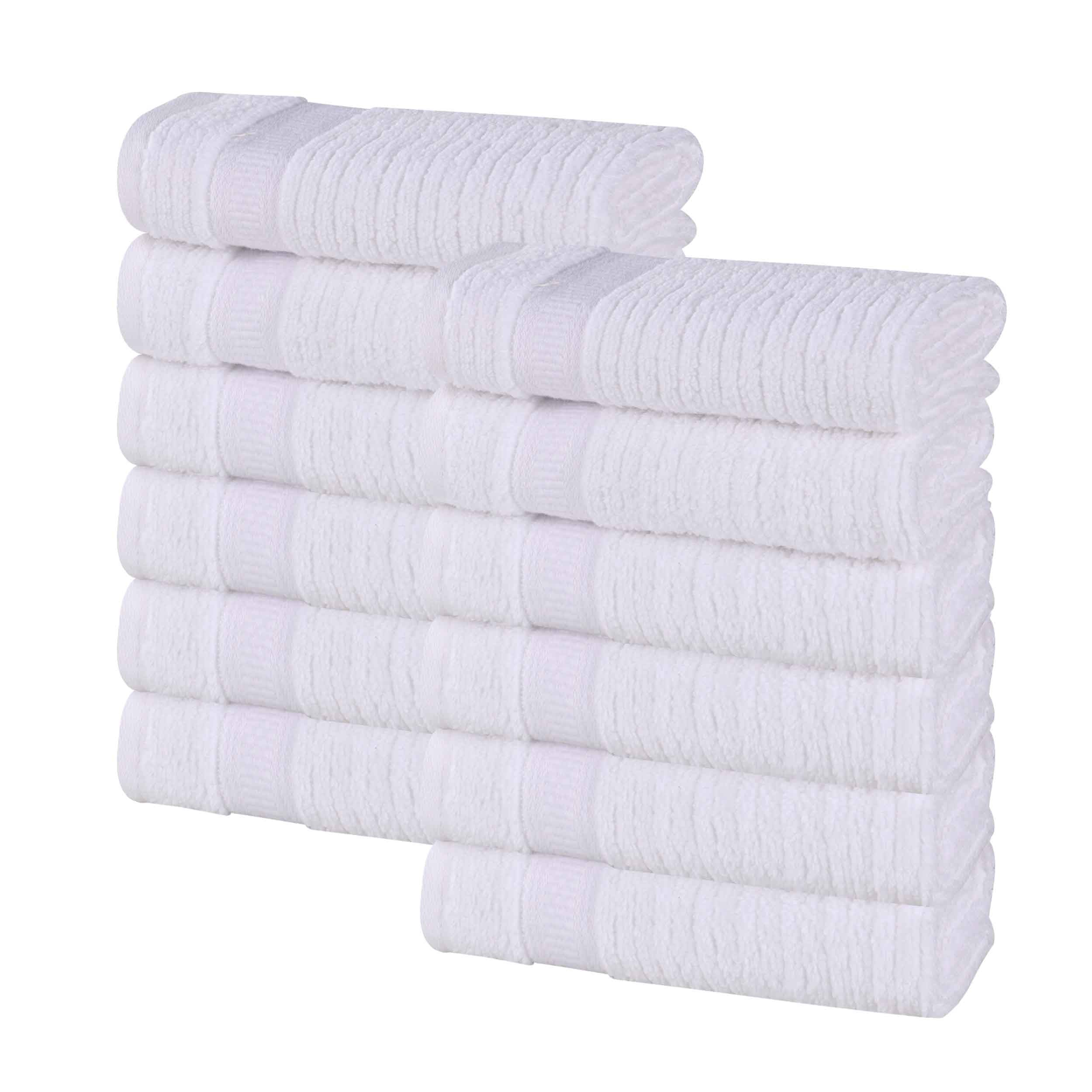 12-Pack Zero Twist Cotton Ribbed Geometric Border Plush Face Towels | Ultra Soft Bath & Hand Towels for Spa, Gym, Travel & Home Use
