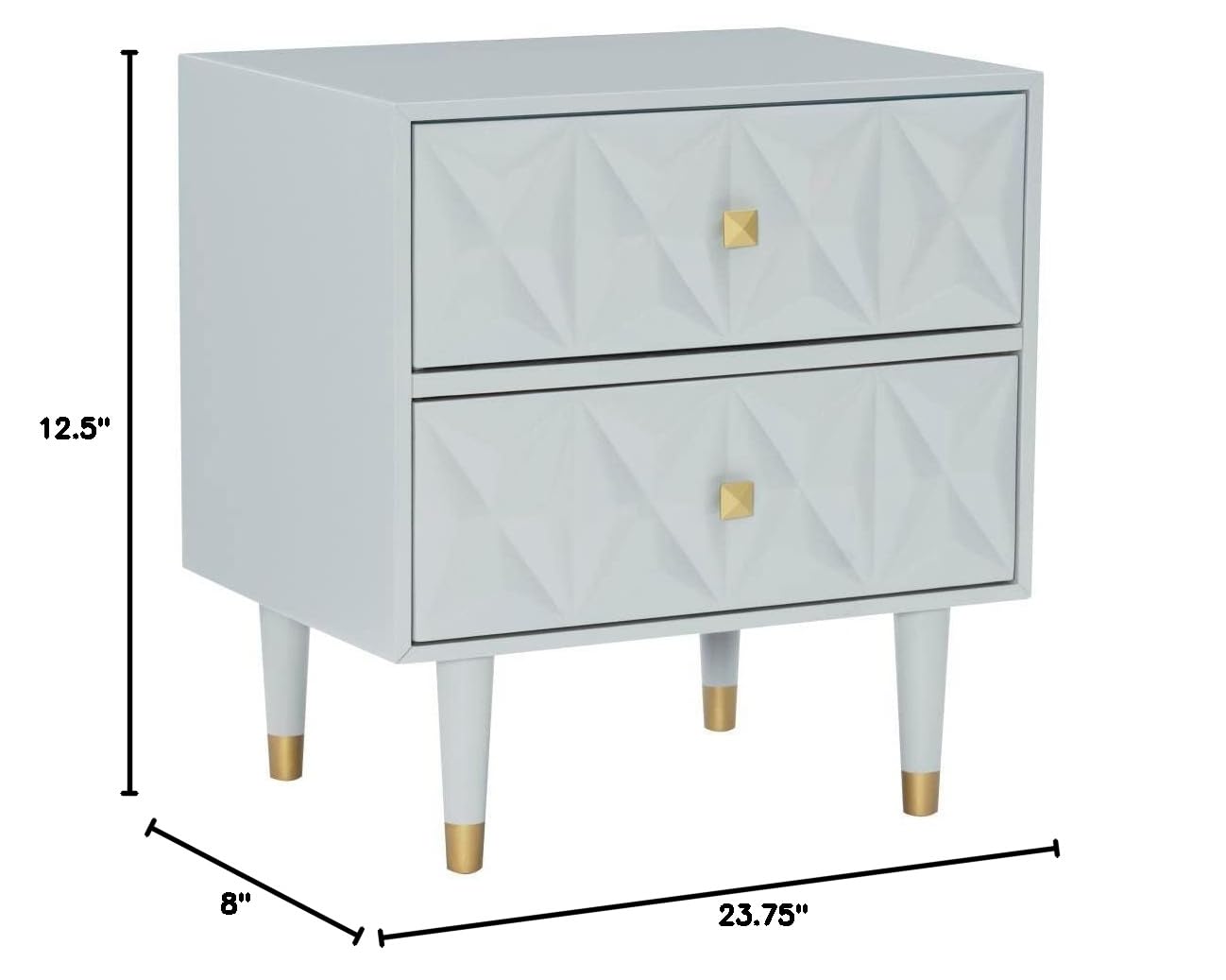Linon Two Drawer Geo Texture Nightstand Grey - Modern Bedside Table for Bedroom, Living Room & Office - Compact Storage Solution with Sleek Design
