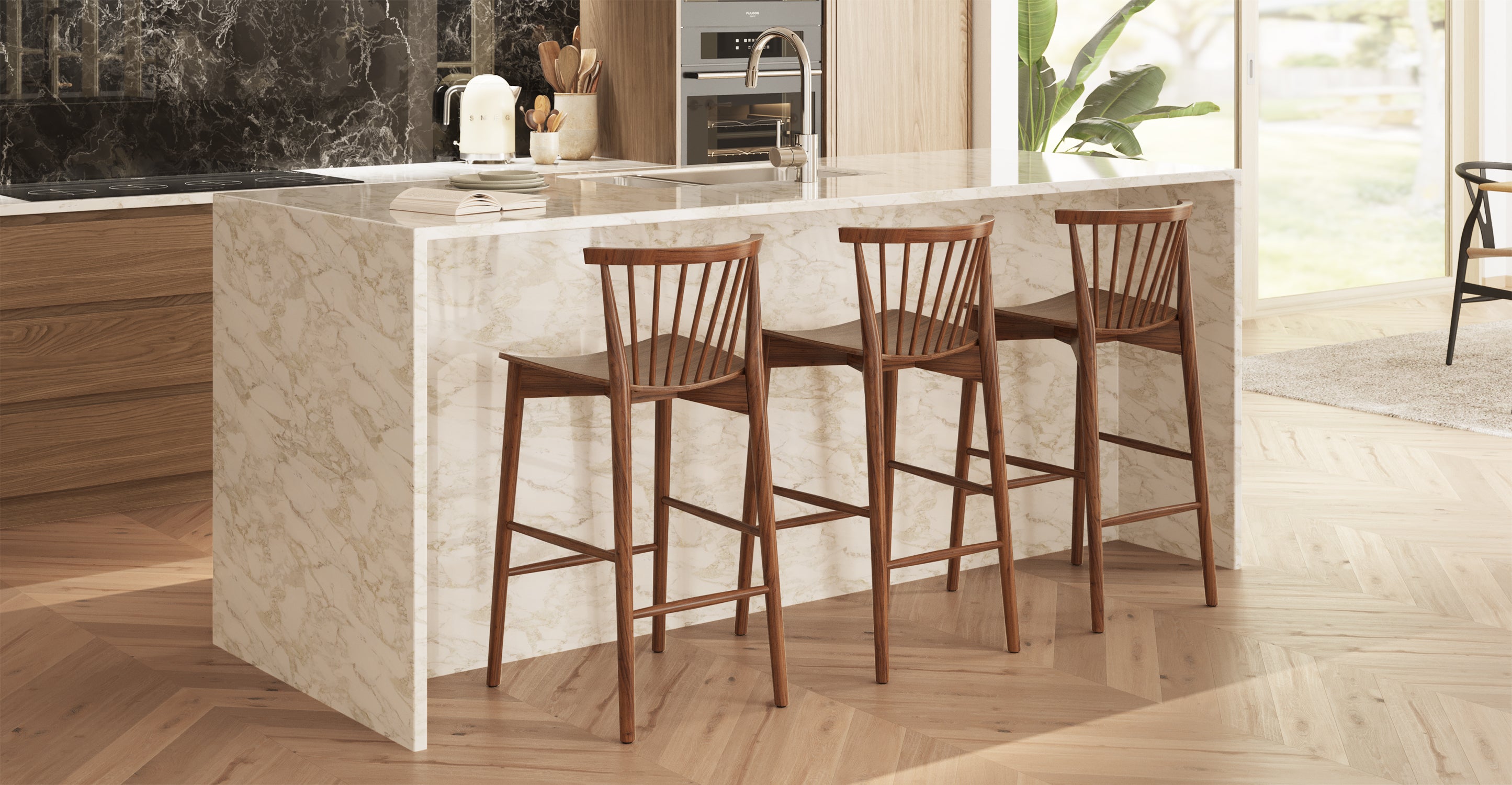 Ligna Wooden Counter Stool - 24 Inch Bar Height Stool with Backrest, Modern Kitchen Island Stool for Dining & Breakfast Nook - Perfect for Home, Cafe, and Restaurant Use
