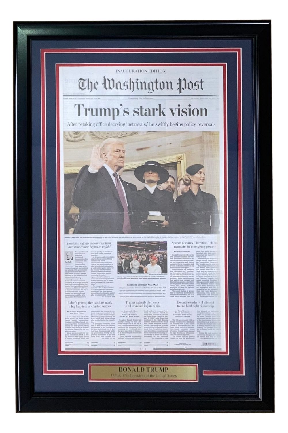 Donald Trump 2025 Inauguration Day Newspaper Cover - Framed Washington Post Front Page - Collectible Political Memorabilia for Home & Office Decor
