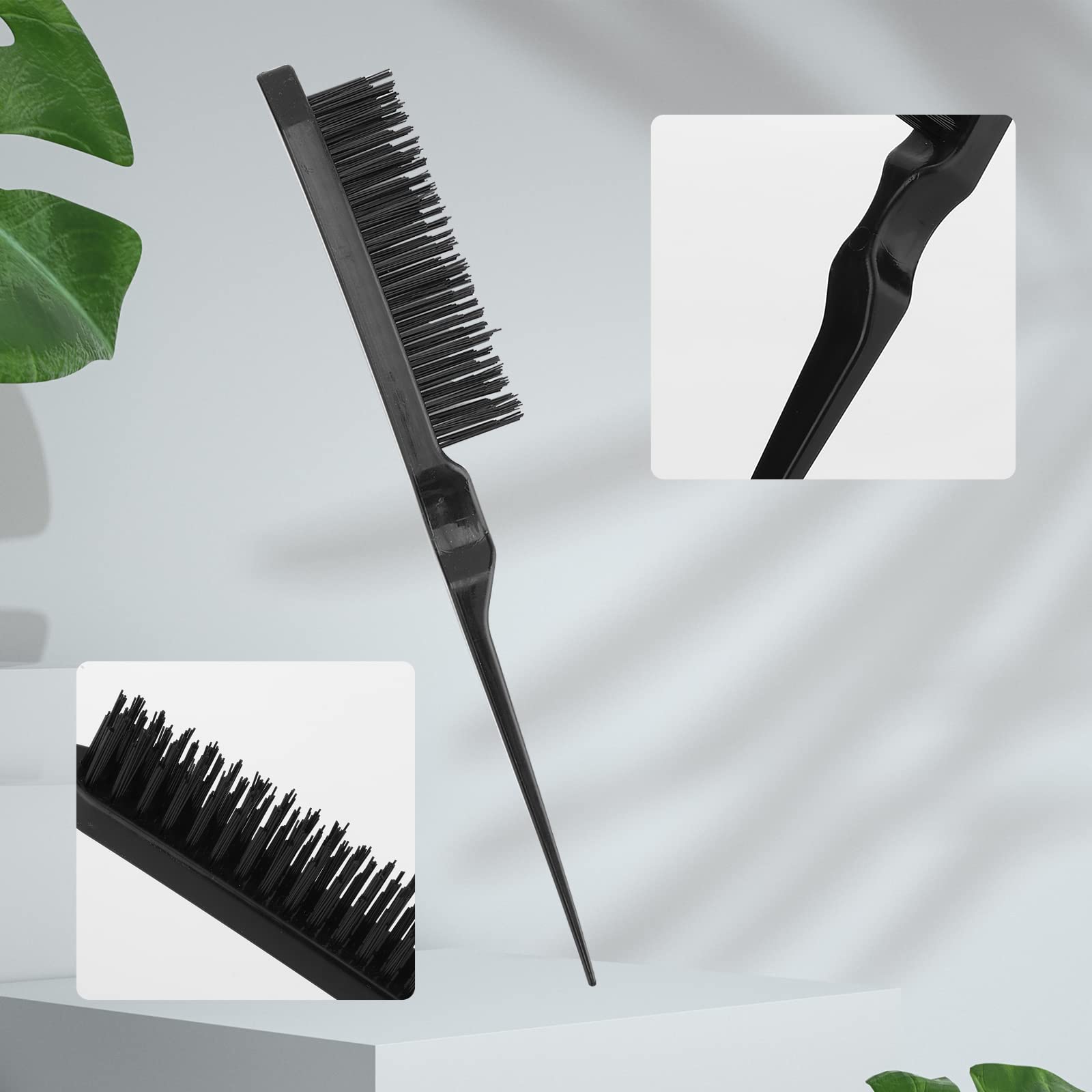 Greoer 3-Piece Hair Styling Comb Set - Slick Brush, Teasing Comb & Tail Comb for Men & Women | Professional Hair Color Highlighting Tools, Black Plastic Grooming Combs with Edge Bristle Brush | Perfect for Salon Styling, Home Hair Care & DIY Coloring