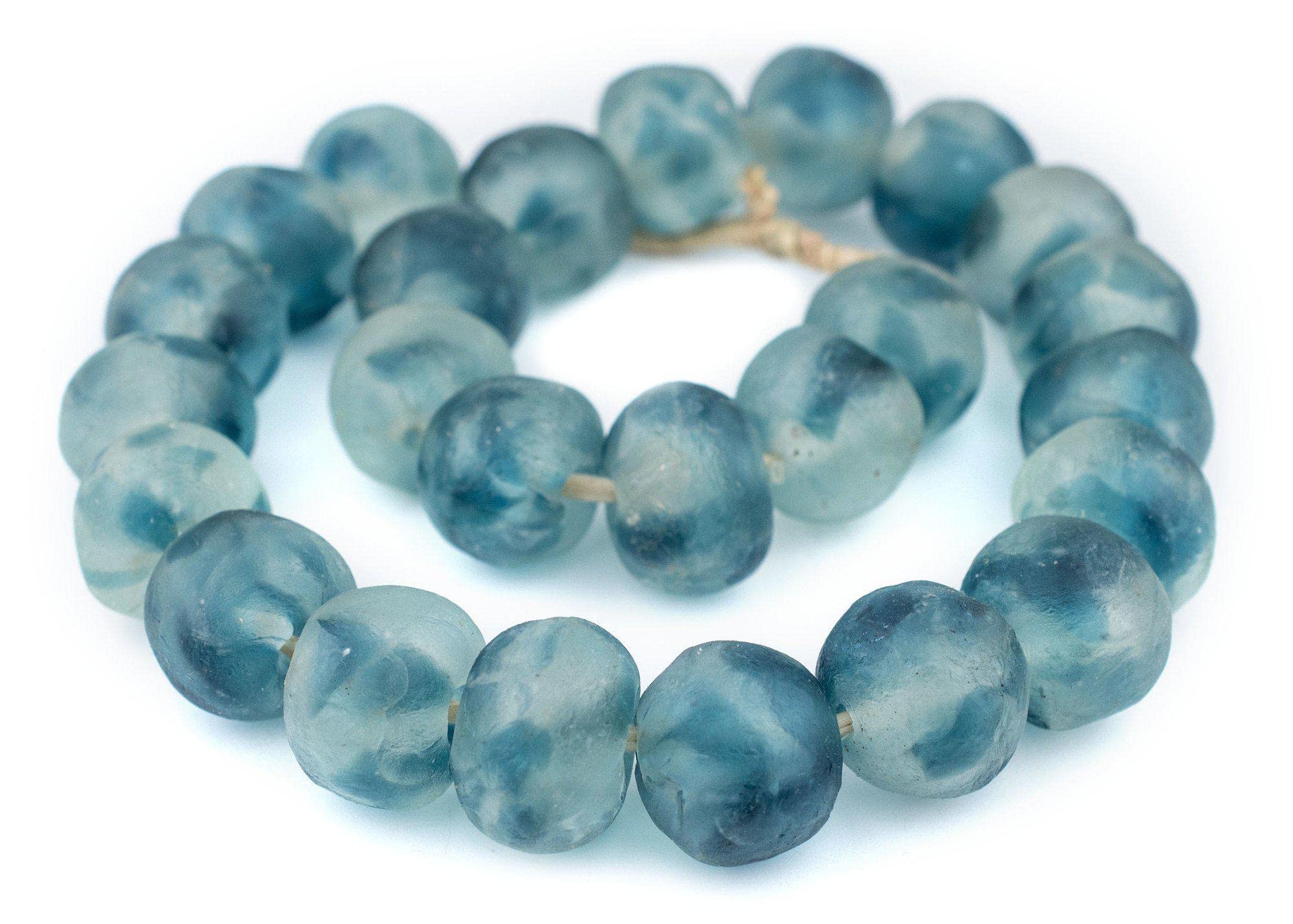 Super Jumbo Recycled Glass Beads 32-35mm - Extra Large African Sea Glass Beads for Beaded Wall Hangings & DIY Jewelry Making - Blue Wave Marine by The Bead Chest - Perfect for Home Decor, Bohemian Style, and Beach Theme Crafts