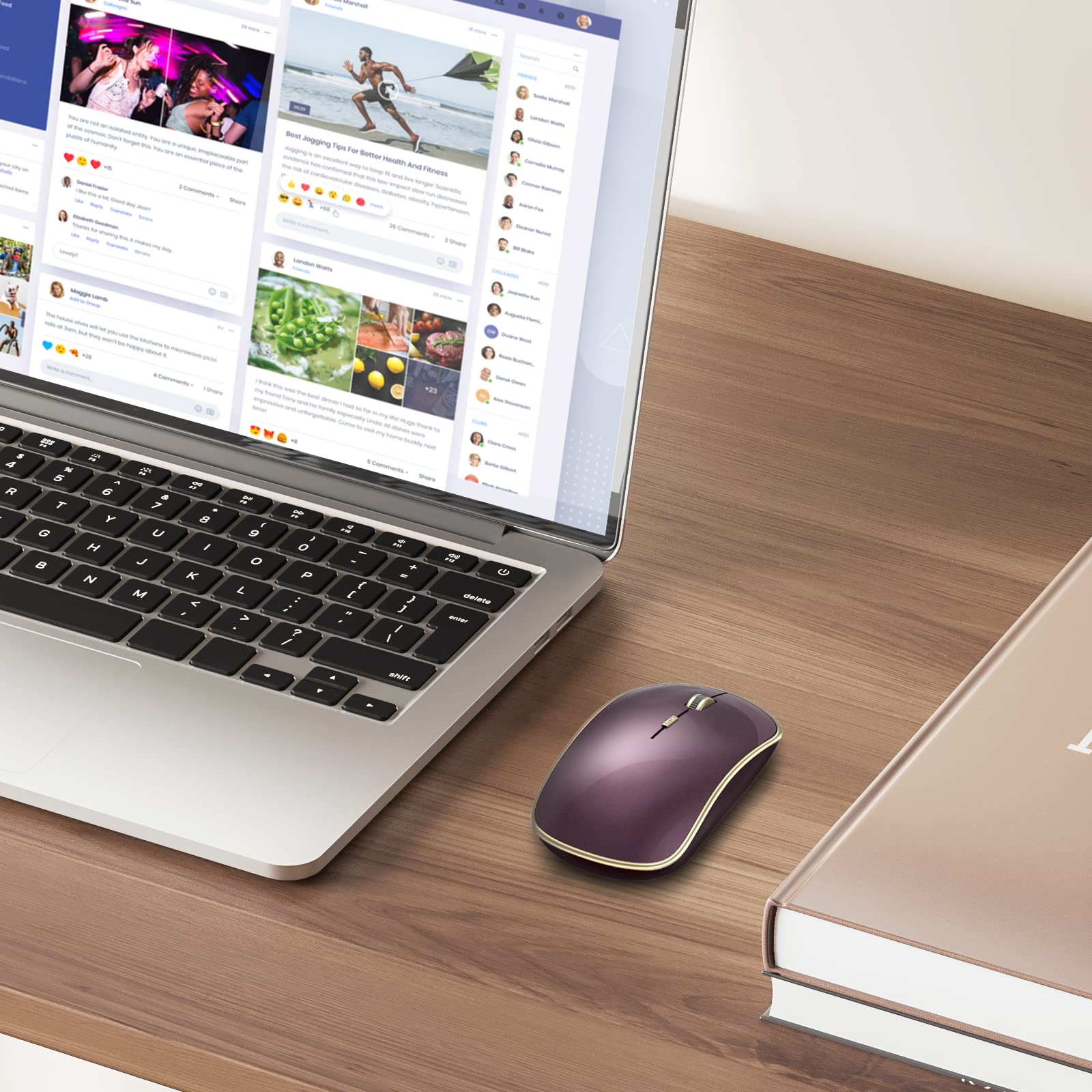 JOYACCESS J Wireless Mouse for Laptop - 2.4G Slim Silent Mouse with 3200 DPI, USB Receiver for Desktop, Notebook, Chromebook, PC (Wine Red) | Perfect for Office Work, Online Classes & Gaming