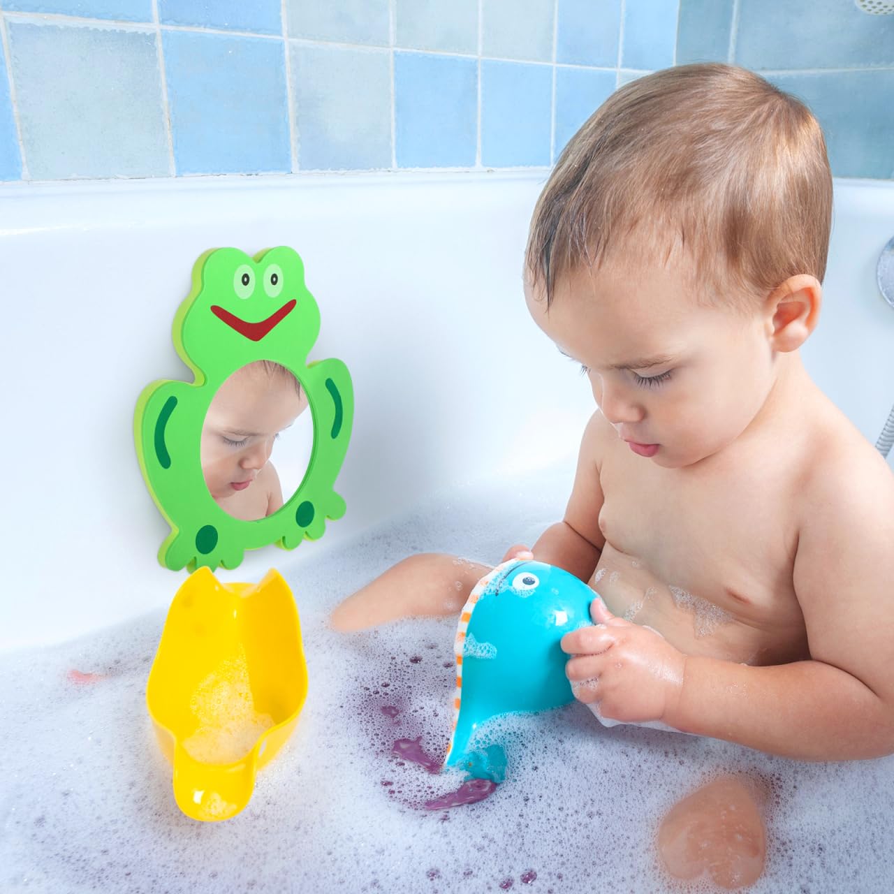 Totority 2-Pack Cartoon Crab Shaped Foam Bath Mirrors for Kids - Educational Bath Toys, Water Play & Bathtime Fun - Perfect for Toddler Bath Time, Sensory Play & Learning