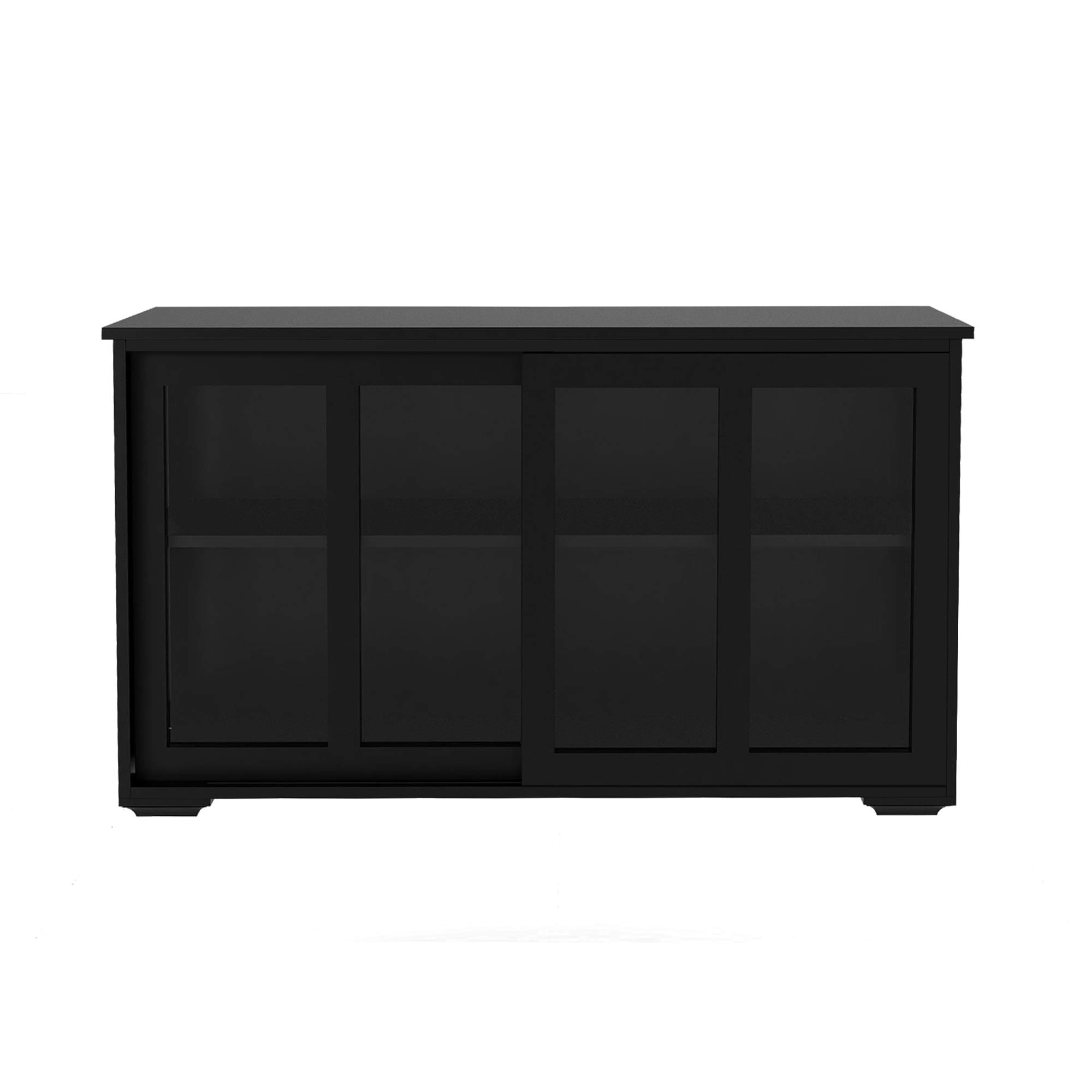 Buffet Cabinet with Storage & Adjustable Shelves - Kitchen Dining Room Sideboard with Glass Sliding Doors - Liquor Display & Storage Cupboard for Home, Bar, or Restaurant (Black)