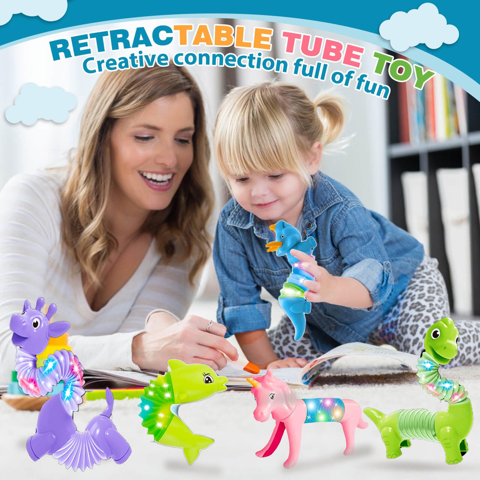 Easter Basket Stuffers for Kids - LED Animal Pop Tubes Sensory Fidget Toys for Toddlers Ages 3-7 - Fun Easter Egg Fillers & Stress Relief Gifts for Boys & Girls - Perfect for Classroom Rewards, Party Favors & Sensory Play