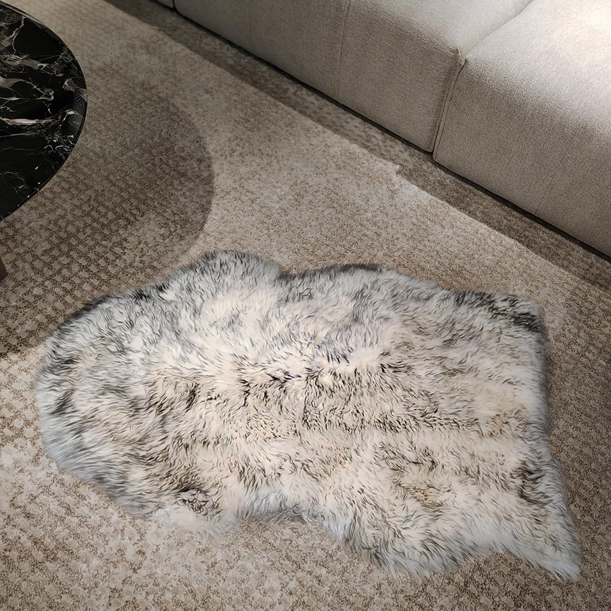 Premium New Zealand Sheepskin Rug - Soft & Fluffy for Bedroom, Living Room, Nursery | Natural Sheepskin Motorcycle Seat Cover | Medical Grade for Bed Sores | White with Gray Tips | Cozy Home Decor & Comfort Solution