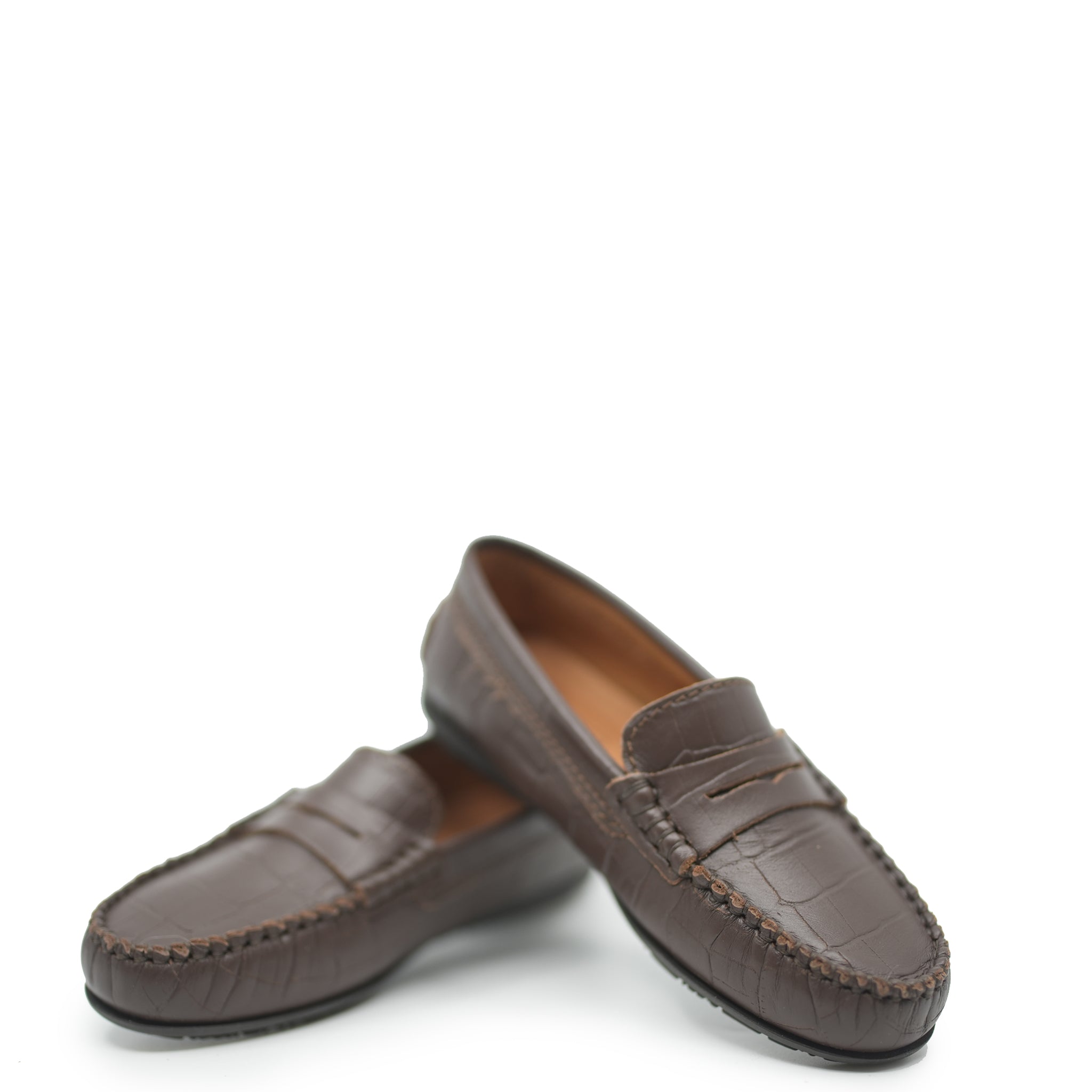 Atlanta Moccasin Brown Crocodile Penny Loafers for Men - Classic Comfortable Slip-On Dress Shoes for Business, Office & Formal Occasions