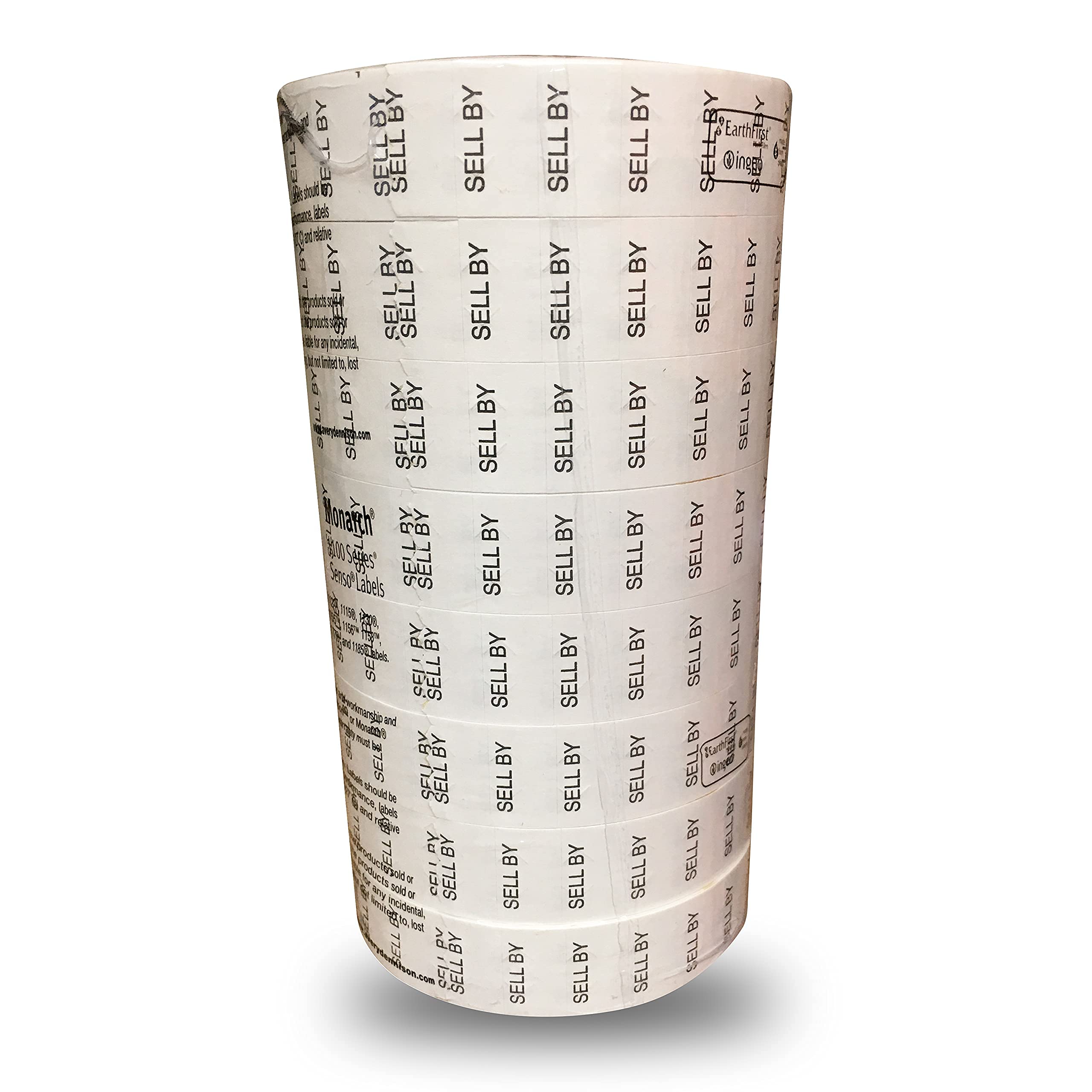 White 'Sell by' Pricing Labels with Black Print for Monarch 1131 Pricers - 8 Rolls + Free Ink Roller - Perfect for Retail Stores, Supermarkets & Inventory Management