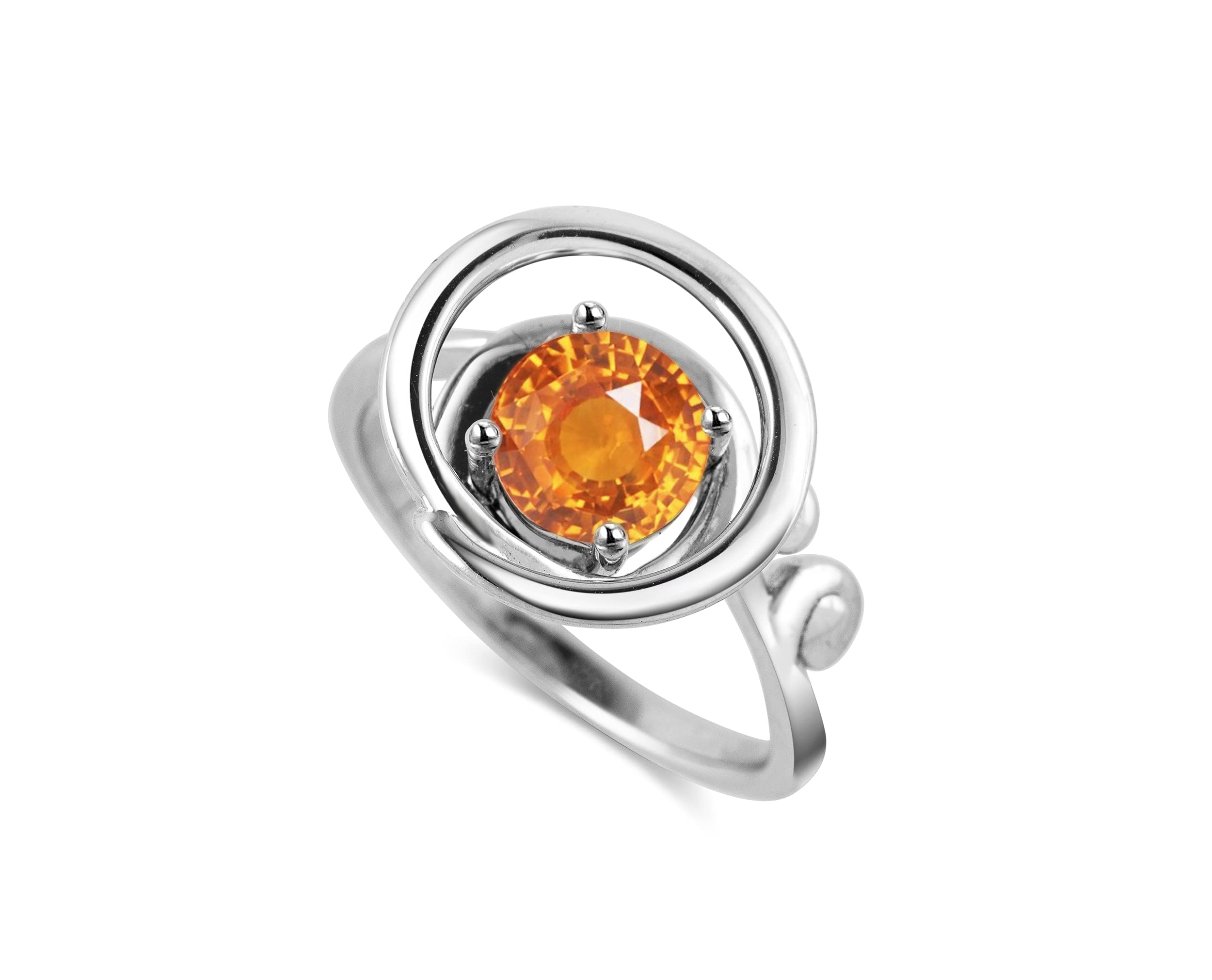 Orange Garnet Ring for Women - Solitaire January Birthstone Ring - Spessartite Garnet Sterling Silver Circle Wave Ring | Elegant Gift for Anniversary, Valentine's Day & Everyday Wear