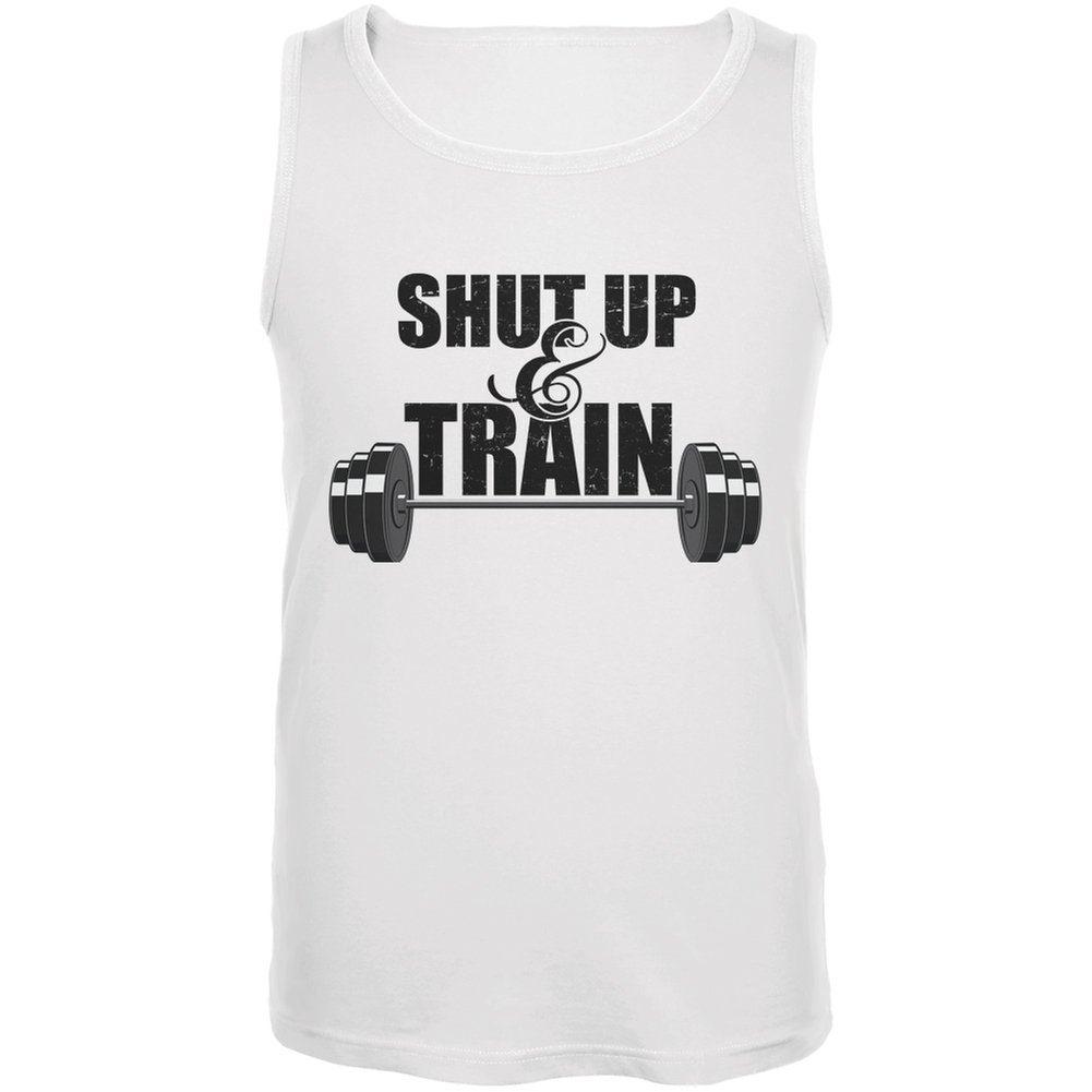 Old Glory Shut Up & Train White Adult Tank Top - Large | Workout & Gym Apparel for Men | Patriotic Fitness Clothing for Training & Sports