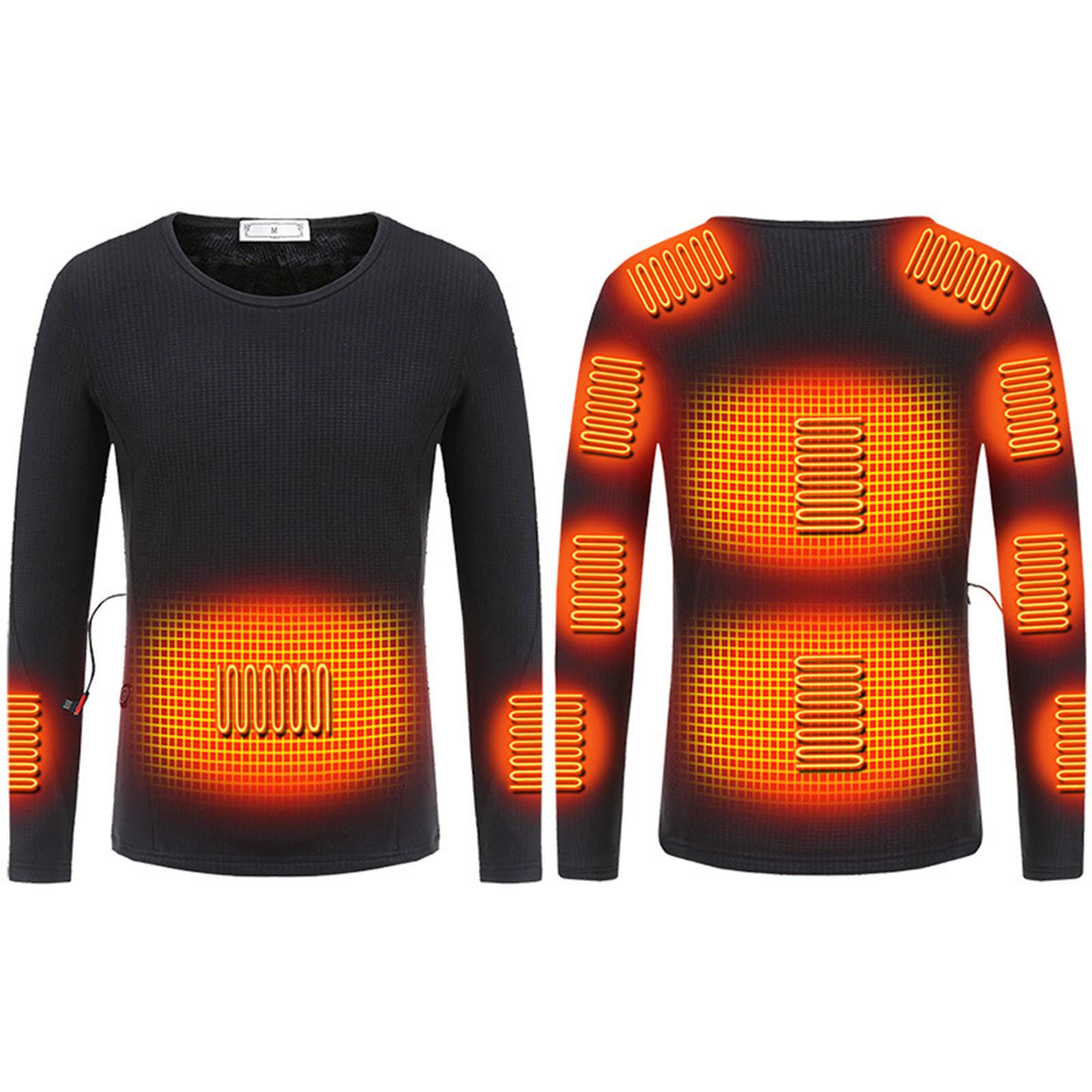 USB Heated Thermal Underwear Set - 11 Heating Zones for Winter - Electric Long Sleeve Top & Pants - Round Neck Casual Solid Color - Perfect for Motorcycle Riding, Hunting, Camping & Outdoor Activities - Stay Warm in Cold Weather