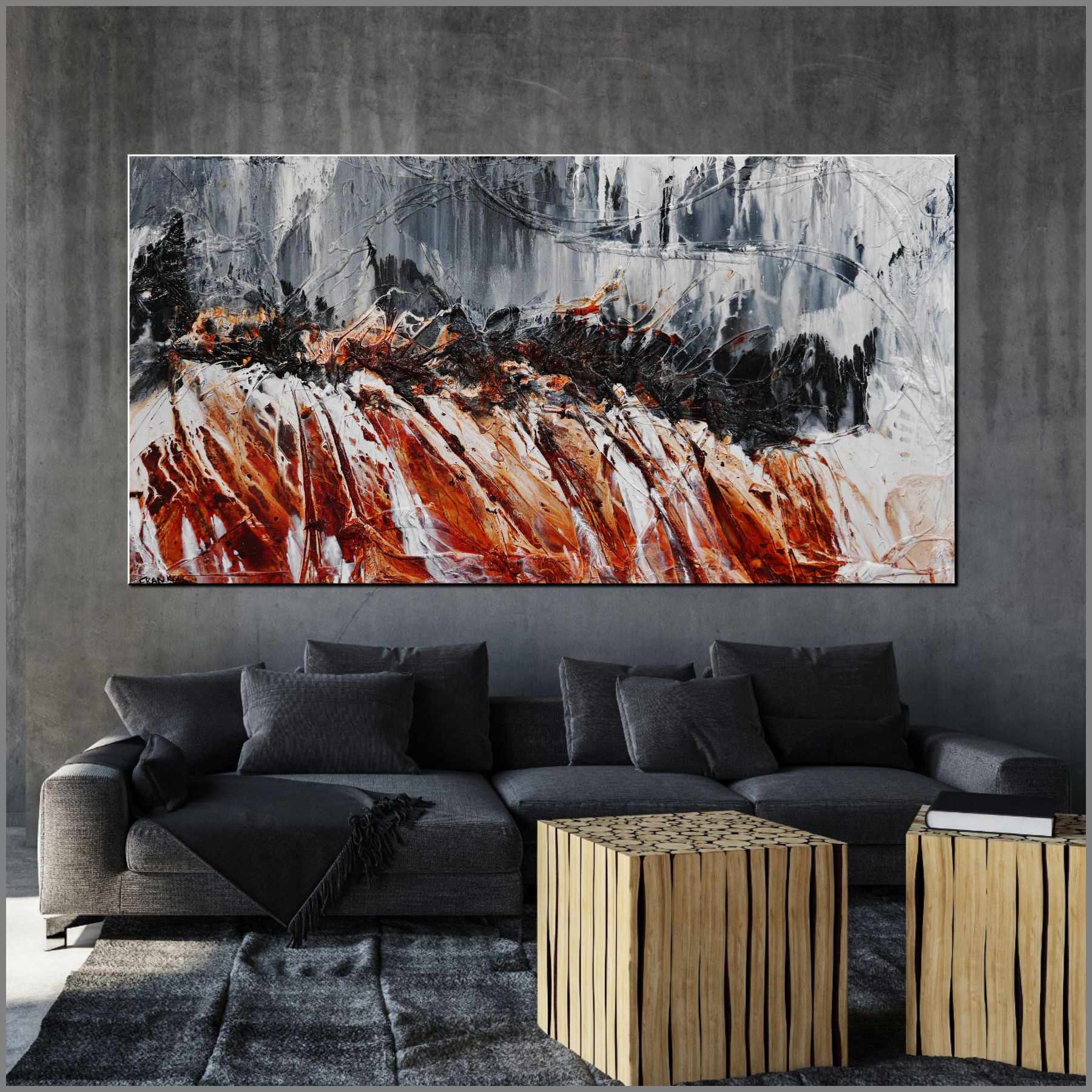 Oxide Rush 190cm x 100cm Grey Brown Textured Abstract Canvas Art - Modern Wall Decor for Living Room, Bedroom & Office