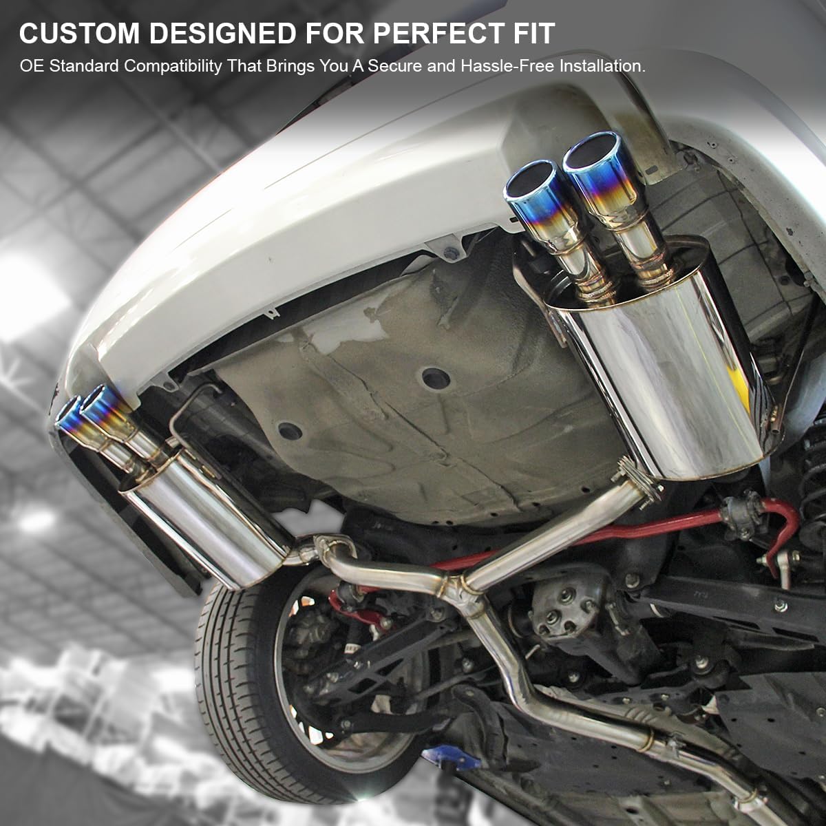 SPEC D Catback Exhaust System for 2008-2014 Subaru Impreza WRX STI Sedan - Dual Exhaust with Burnt Quad Tips - Performance Upgrade for Street Racing & Car Enthusiasts