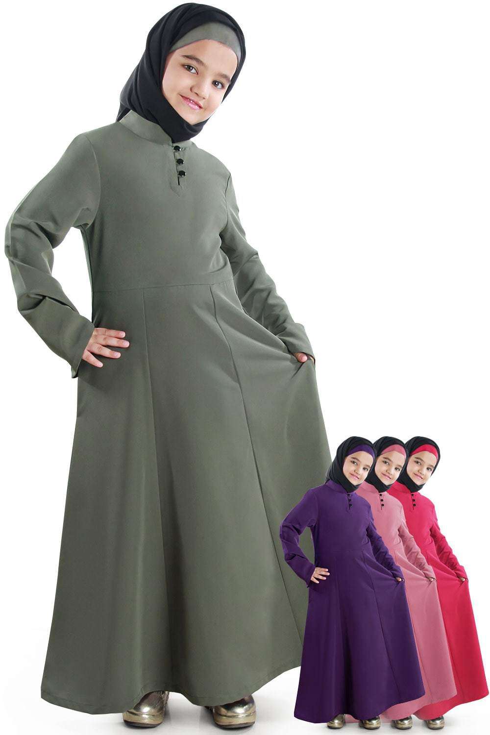Shadha Girls Islamic Abaya Dress for Kids - Modest Muslim Prayer Outfit for School, Mosque & Special Occasions